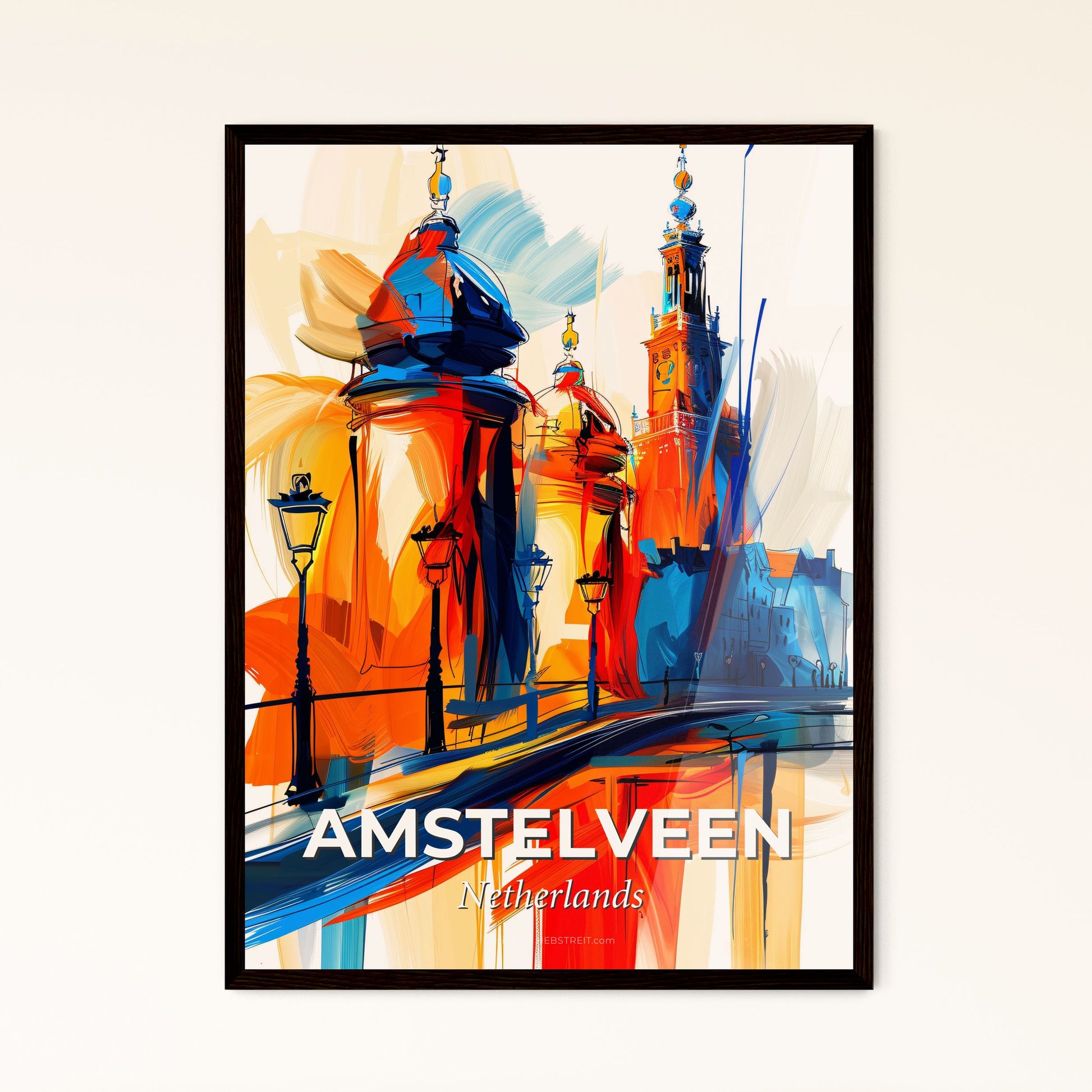 Vibrant Amstelveen, Netherlands - A Painting Of A Bridge With A Bridge And A Bridge With Towers