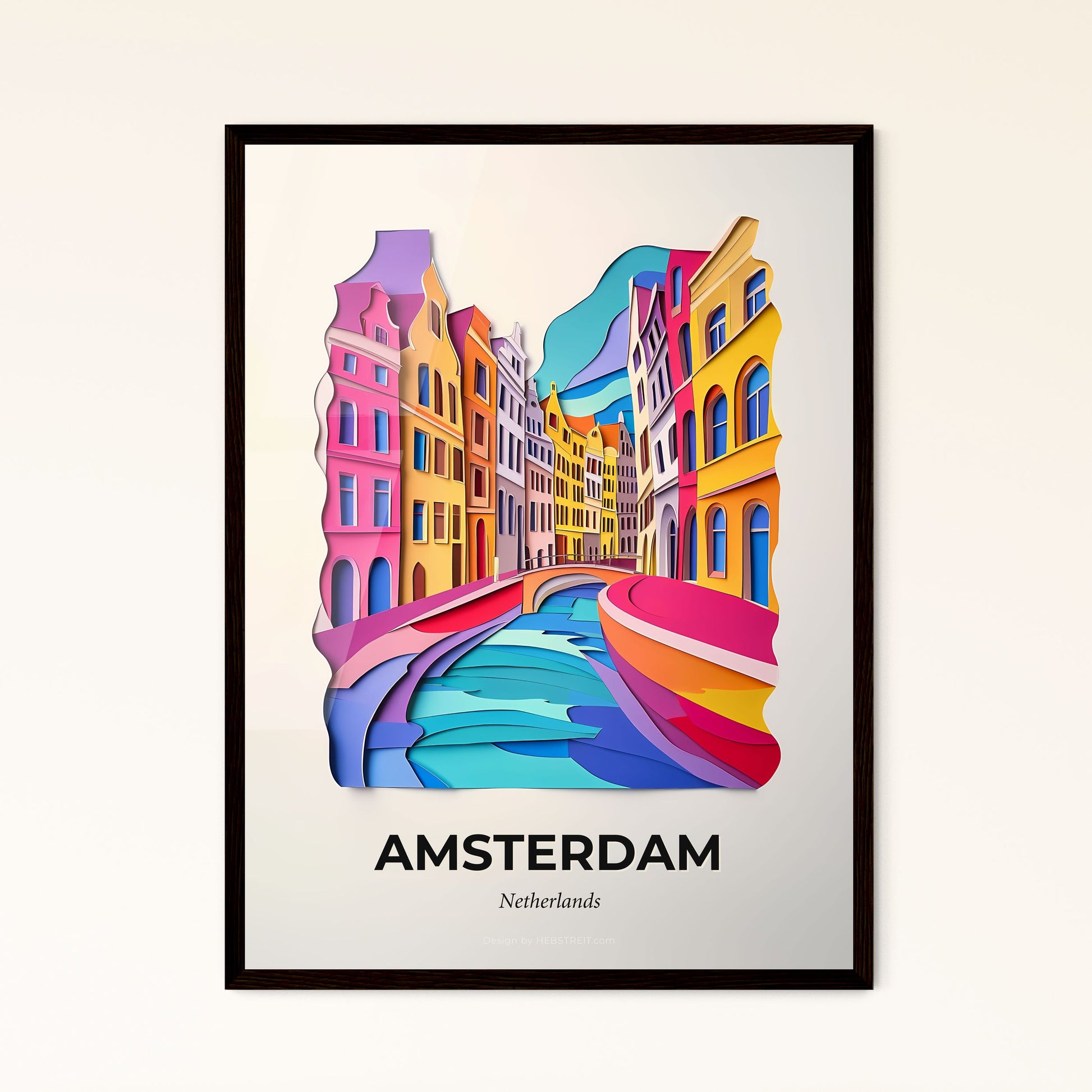 Vivid Amsterdam, Netherlands - a colorful city scene with a boat on the river