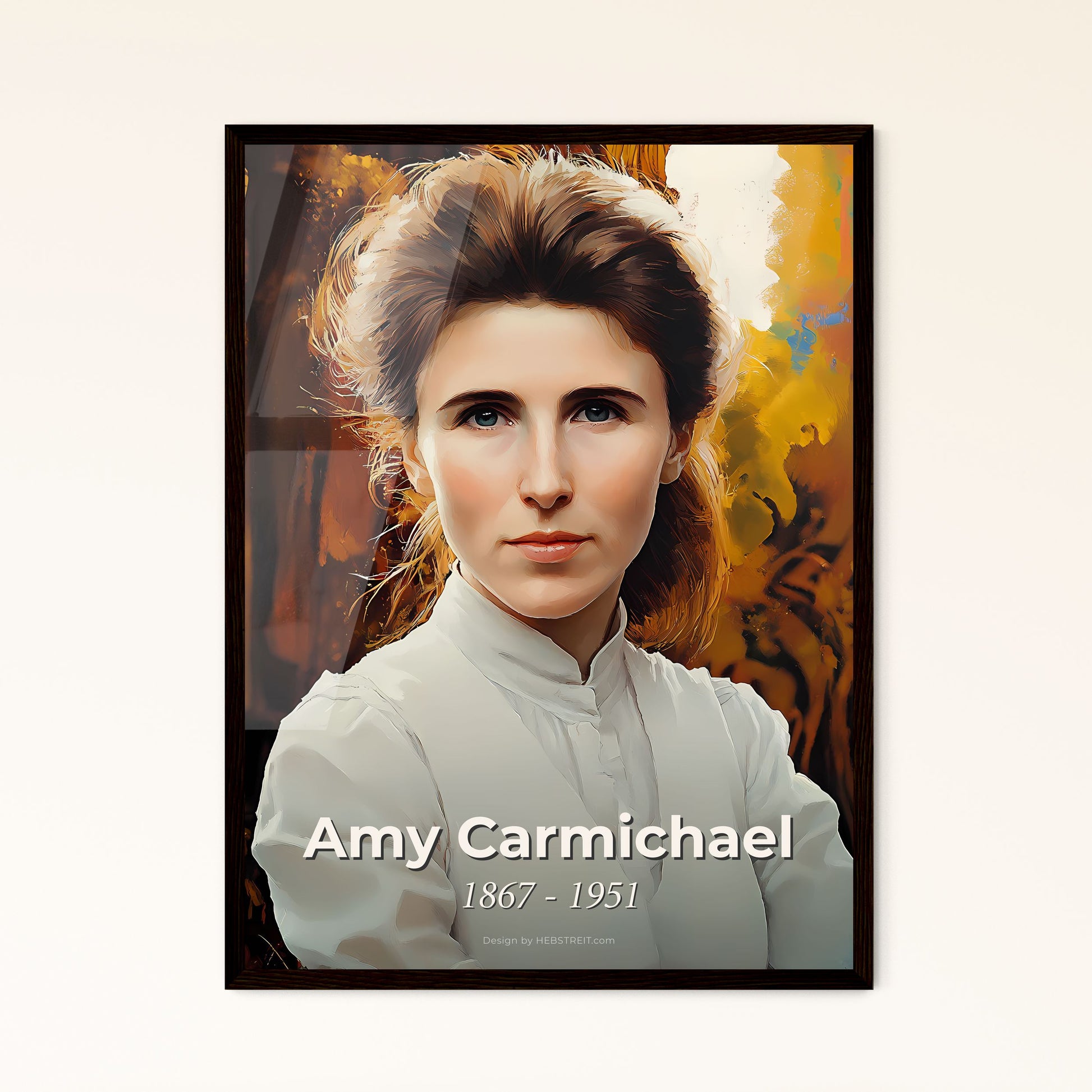 Portrait of Amy Carmichael, 1867 - 1951. Impressionistic painting of a woman in a white shirt.