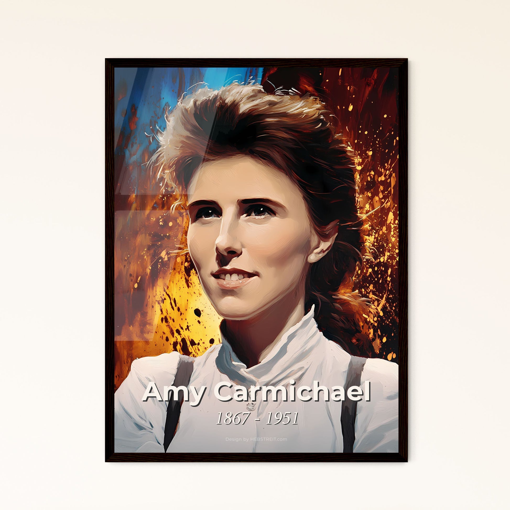 Portrait of Amy Carmichael, 1867 - 1951. Impressionistic painting of a woman in a white shirt.