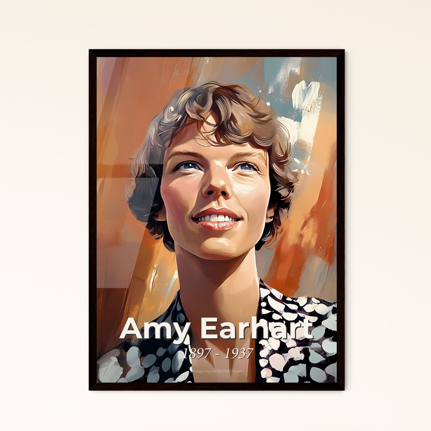 Portrait of Amy Earhart, 1897 - 1937. Impressionistic painting of a woman looking up to the side.