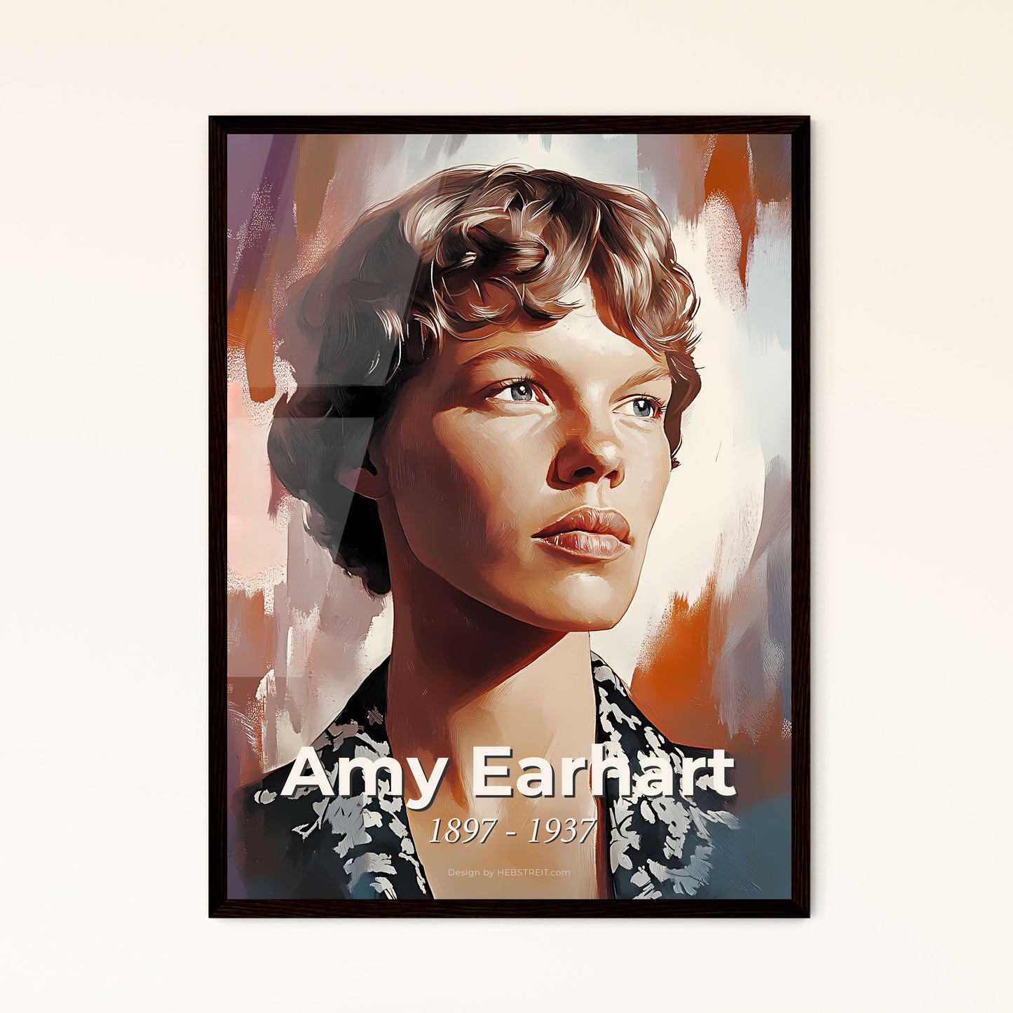 Portrait of Amy Earhart, 1897 - 1937. Impressionistic painting of a woman looking to the side.