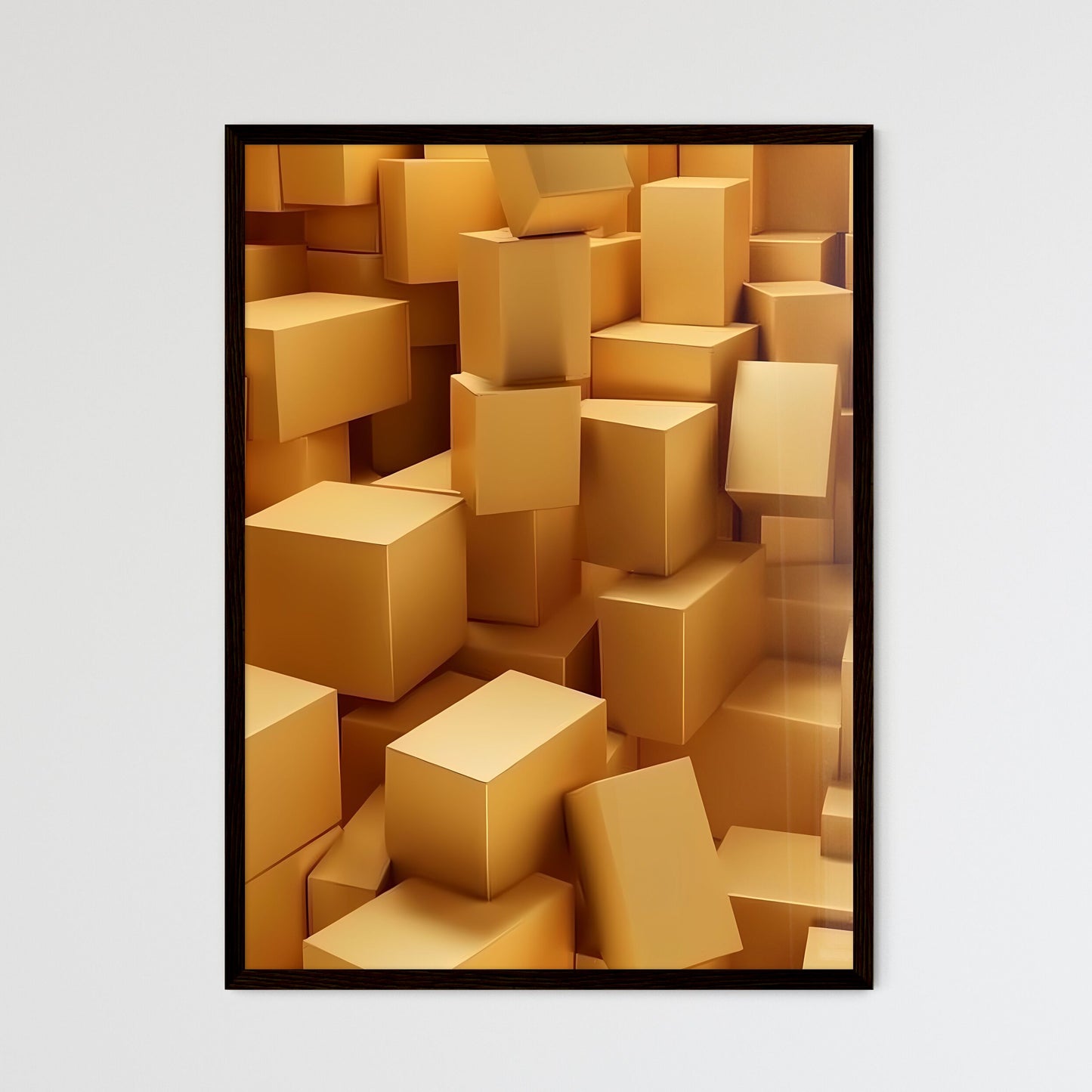 Abstract De Stijl Composition with Gold Rect - Framed Art Print