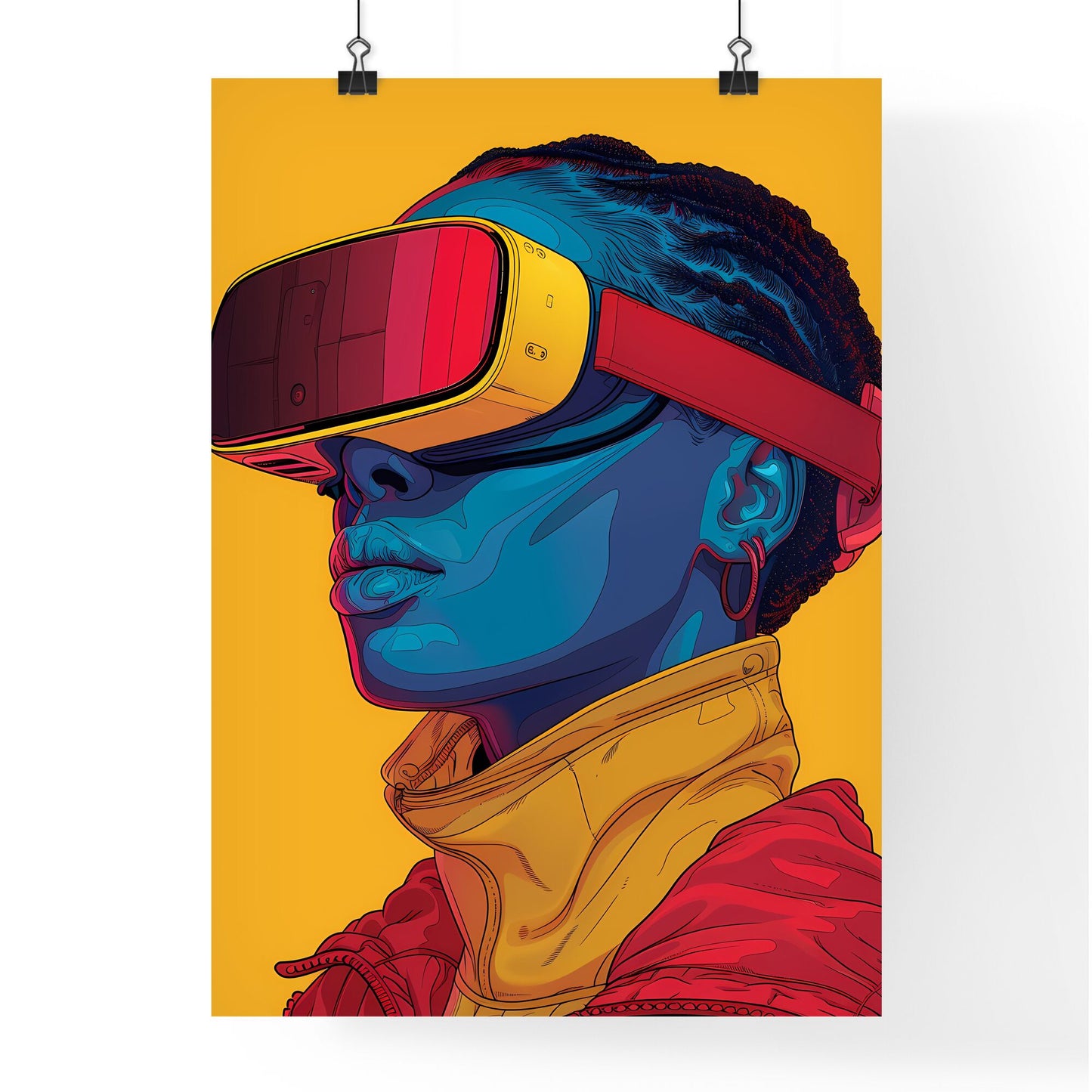 African woman wearing VR headset immersed in vibrant abstract art with modern African design in pastel colors, showcasing female empowerment and technology Default Title