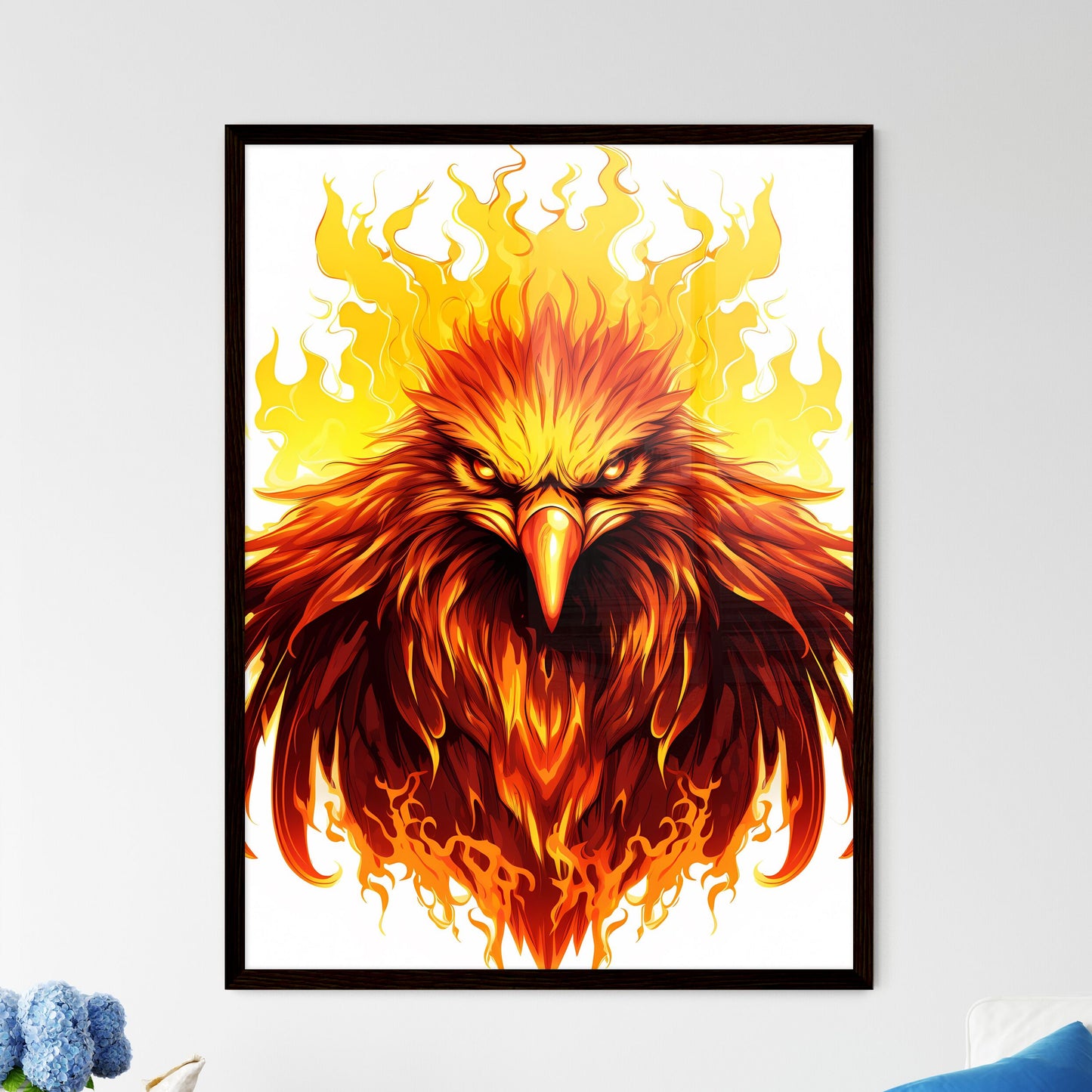 Vibrant Art of Eagle Soaring over Sun with Fire Flames Default Title
