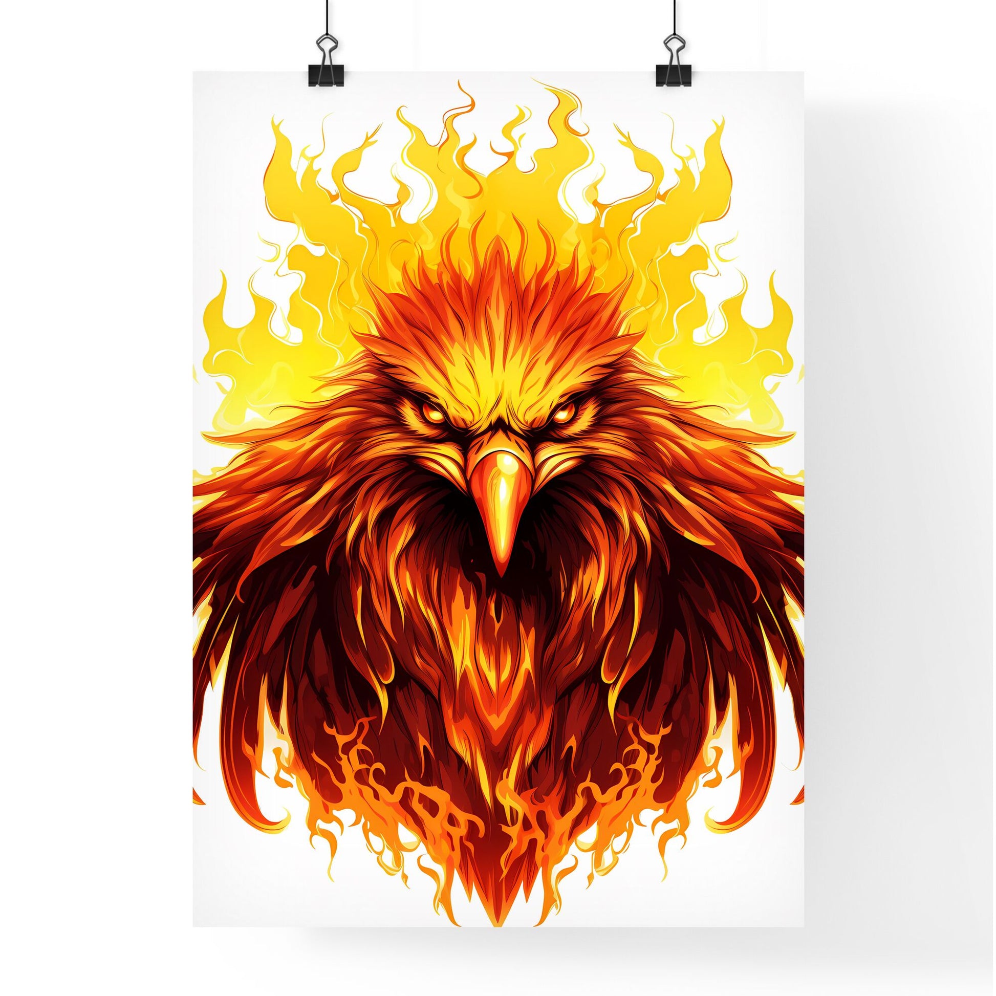 Vibrant Art of Eagle Soaring over Sun with Fire Flames Default Title