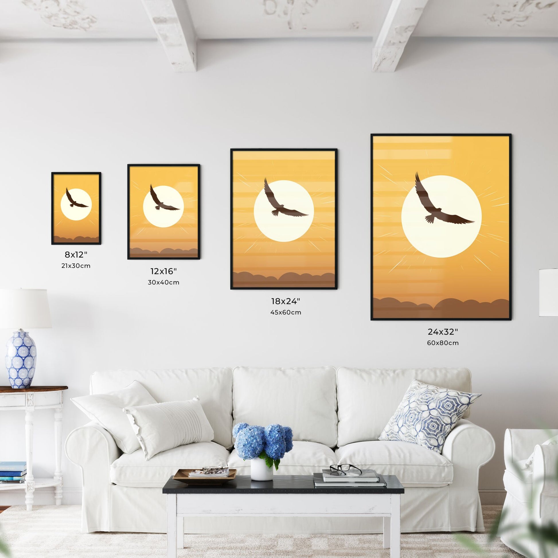 Artistic Eagle Soars Over Orange Sun in Vibrant Sky Painting Default Title