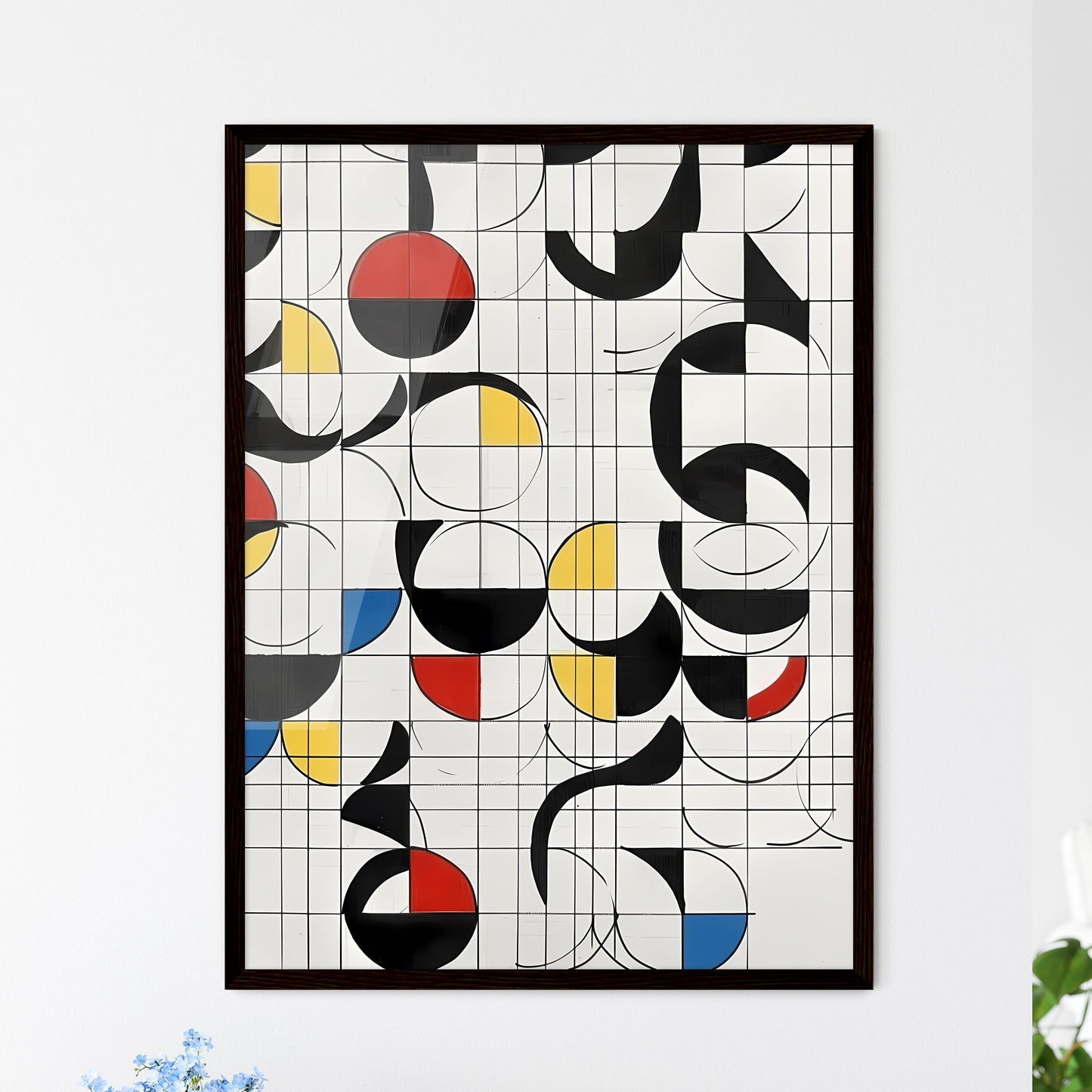 Colorful Quarter Circle Grid Painting - Framed Art Print
