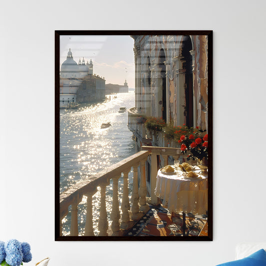 Impressionistic Italian Trattoria Scene: Midday Dining Delights Amidst Cozy Ambiance and River Views Framed Art