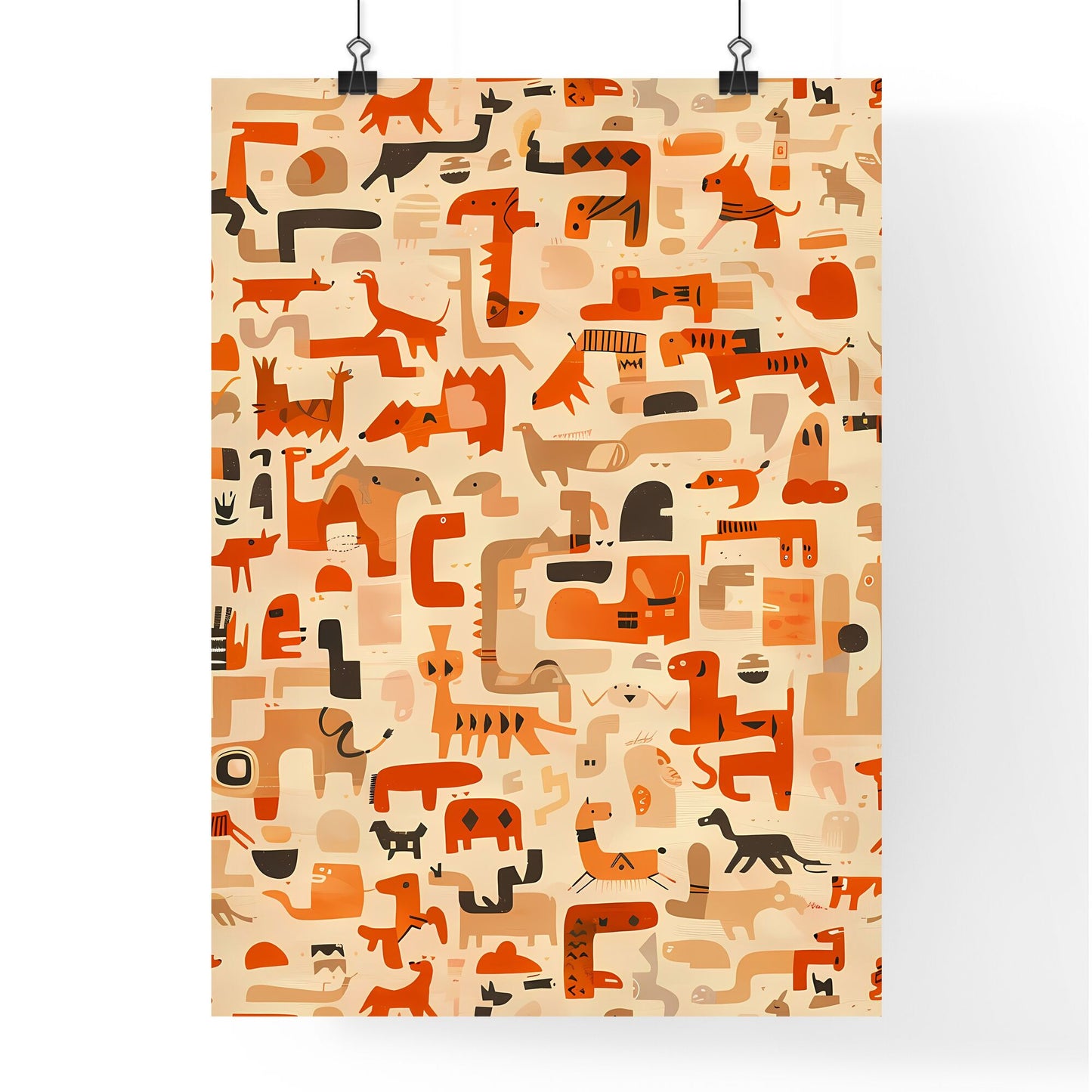 Minimalist Abstract Pattern with Dog Figures, Mesoamerican Influences, Textural Explorations, Interactive Artwork Default Title