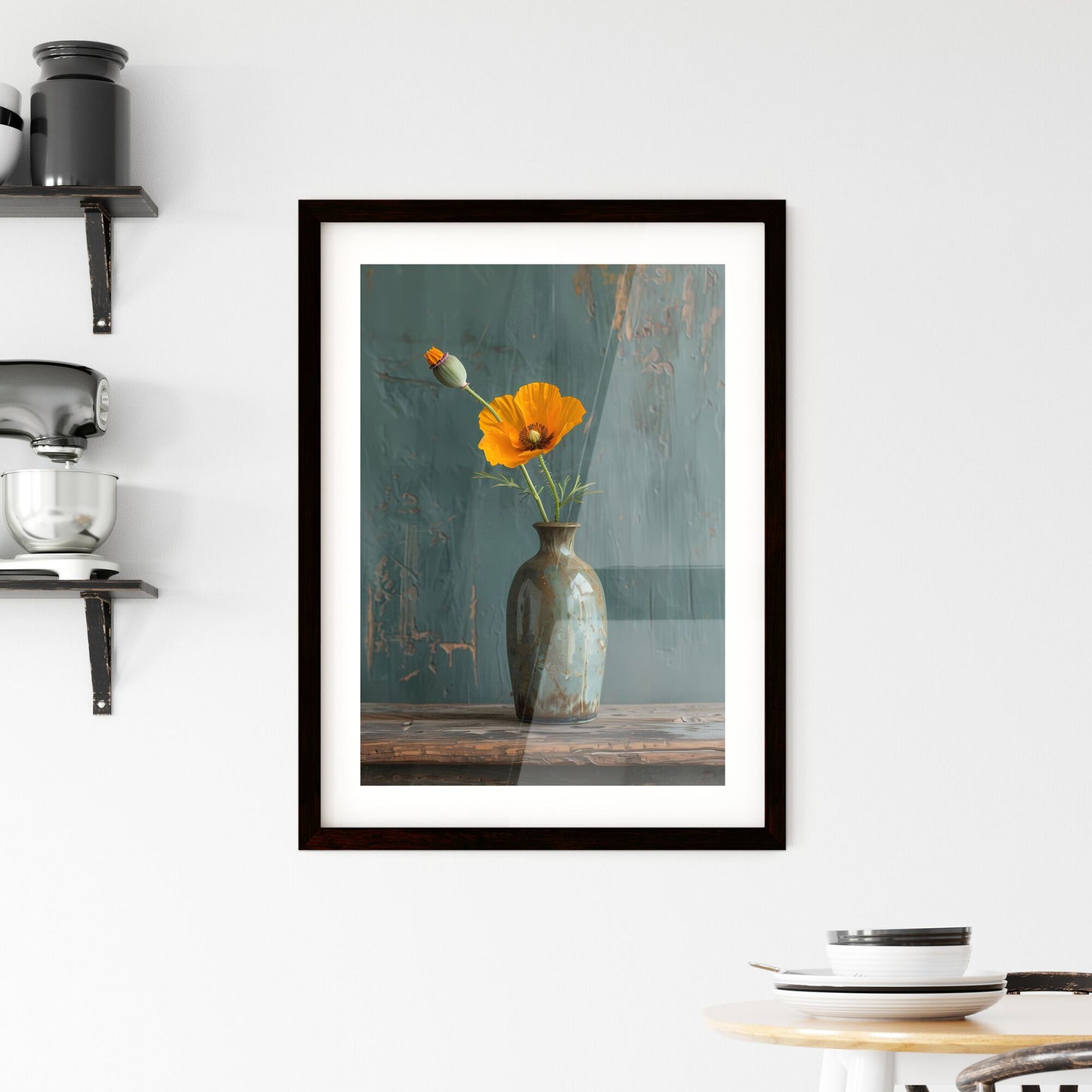 Vibrant, Abstract, Flower, Painting, Yellow, Poppy, Vase, Table, Art Default Title