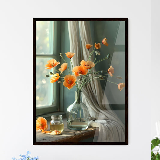 Vivid Oil Painting of Orange Poppies in a Va - Framed Art Print