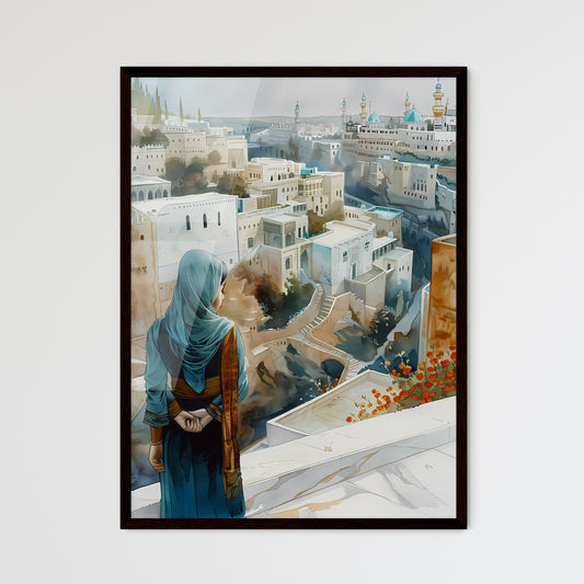 Modern Cityscape Painting: Urban Architecture, Marble Structures, Floral Garden, Figurative Woman, Terraced Landscapes Framed Art