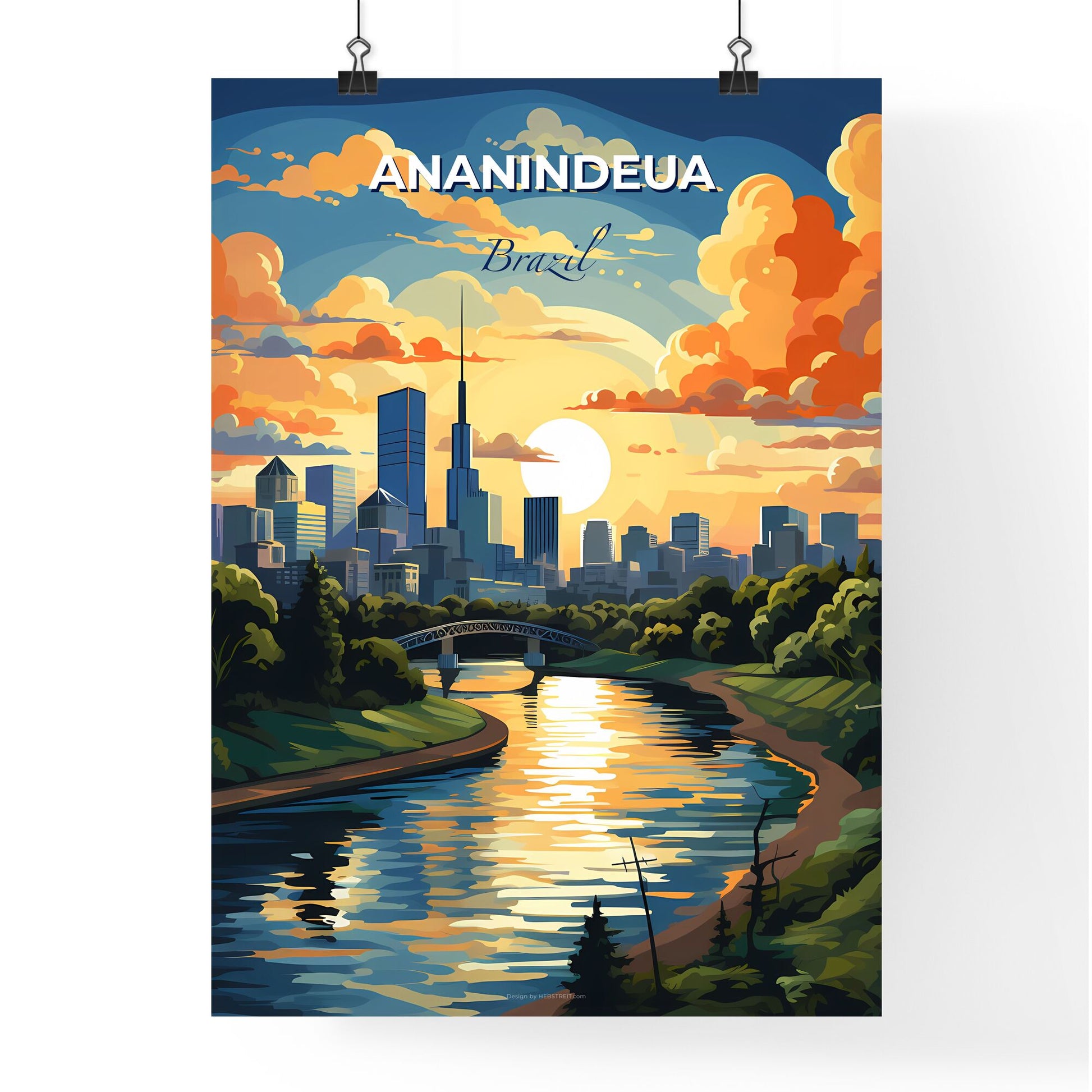 Vibrant Painted Cityscape of Ananindeua Brazil Skyline with River and Artwork Focus Default Title