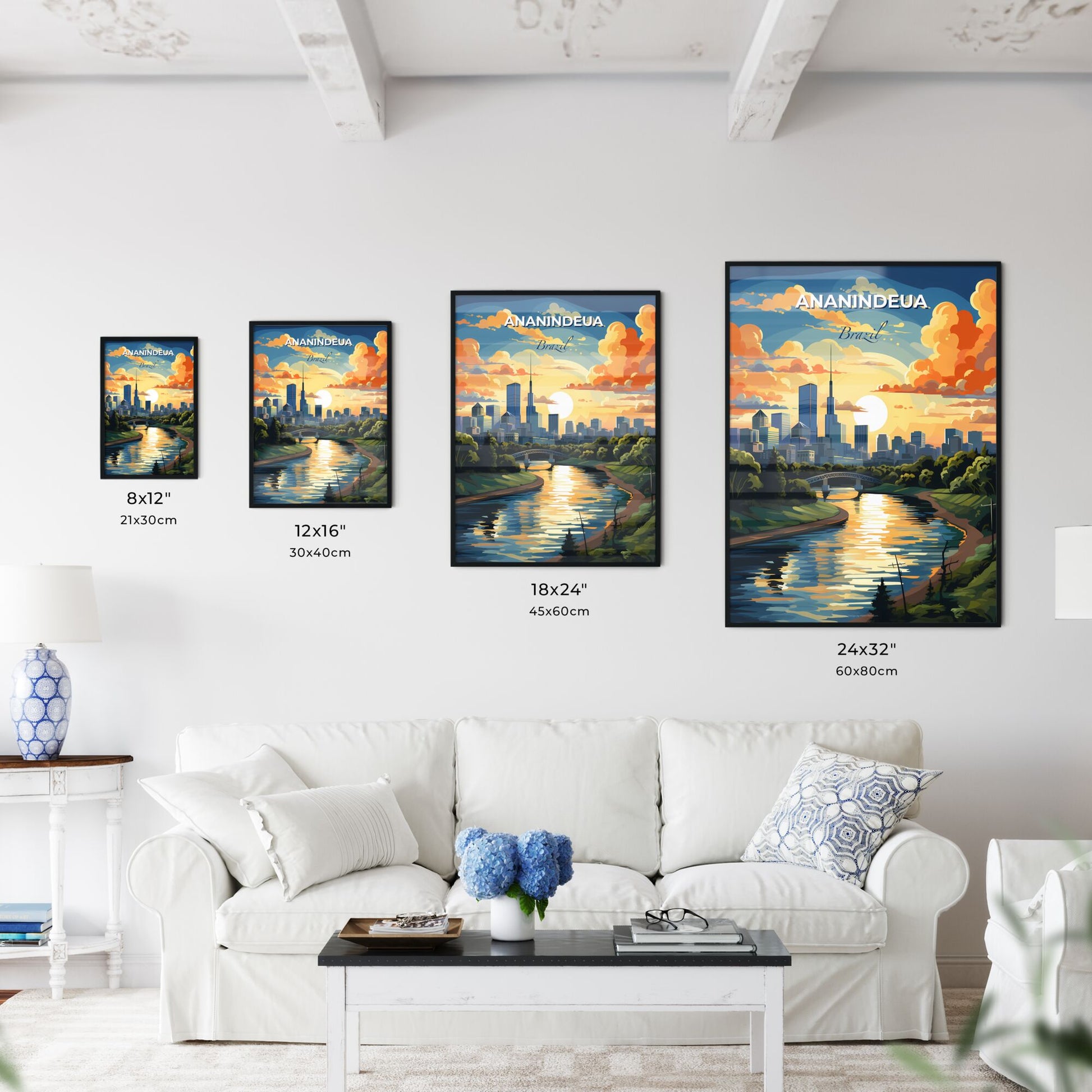 Vibrant Painted Cityscape of Ananindeua Brazil Skyline with River and Artwork Focus Default Title