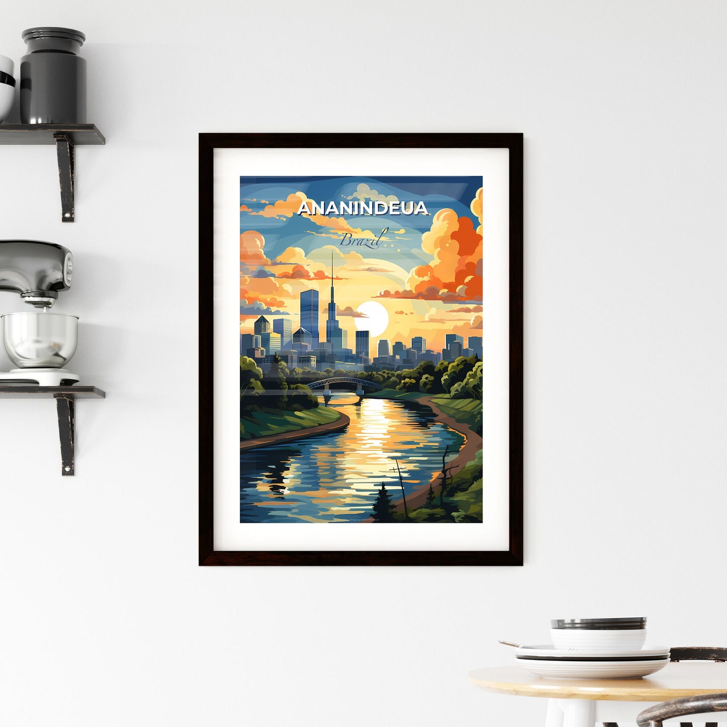 Vibrant Painted Cityscape of Ananindeua Brazil Skyline with River and Artwork Focus Default Title