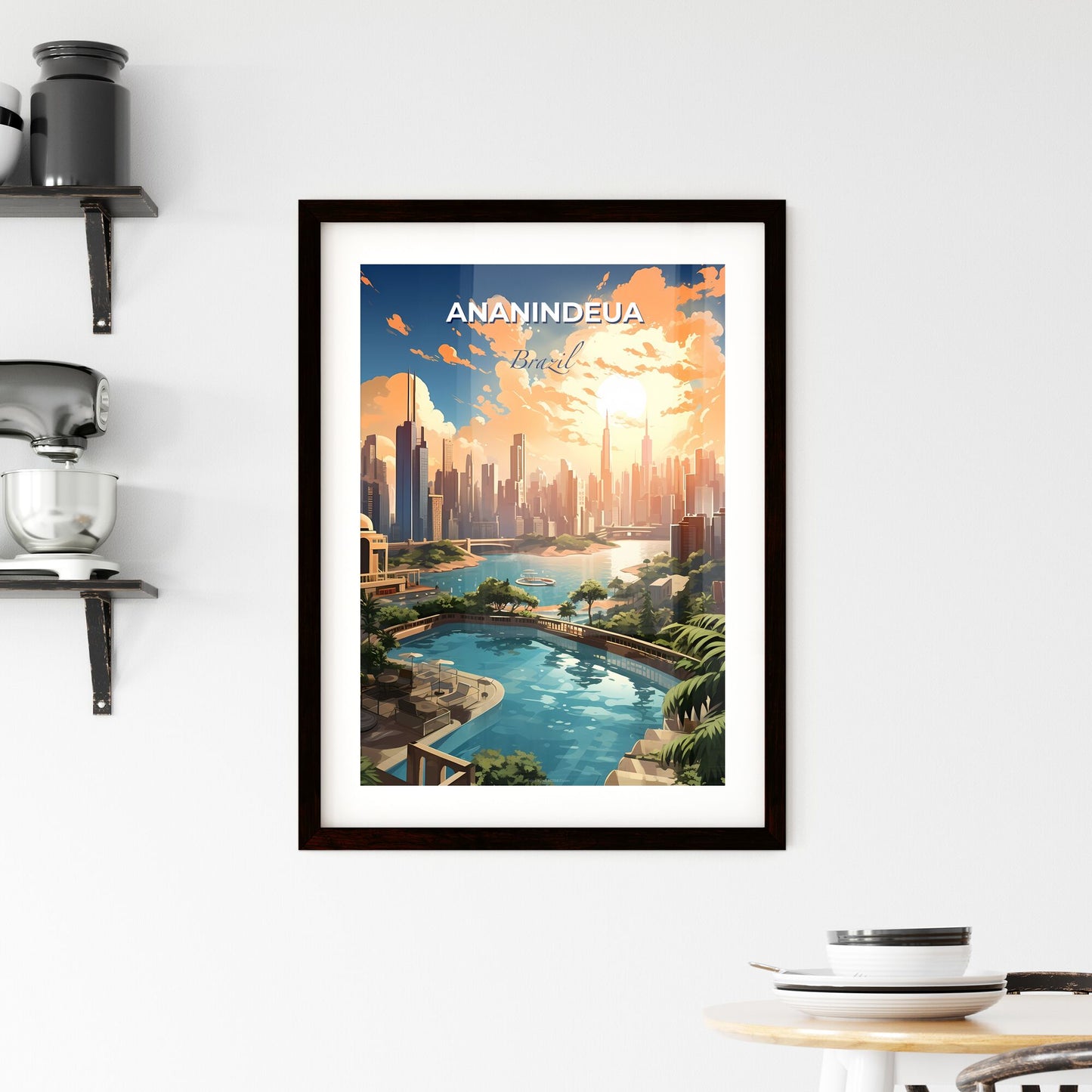 Ananindeua Cityscape Brazil, Poolside Skyscrapers, Art Painting, River Default Title