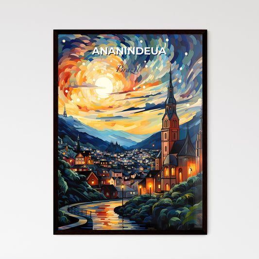 Ananindeua Brazil Skyline Painting: Colorful Art Depiction of Riverfront City and Church Default Title