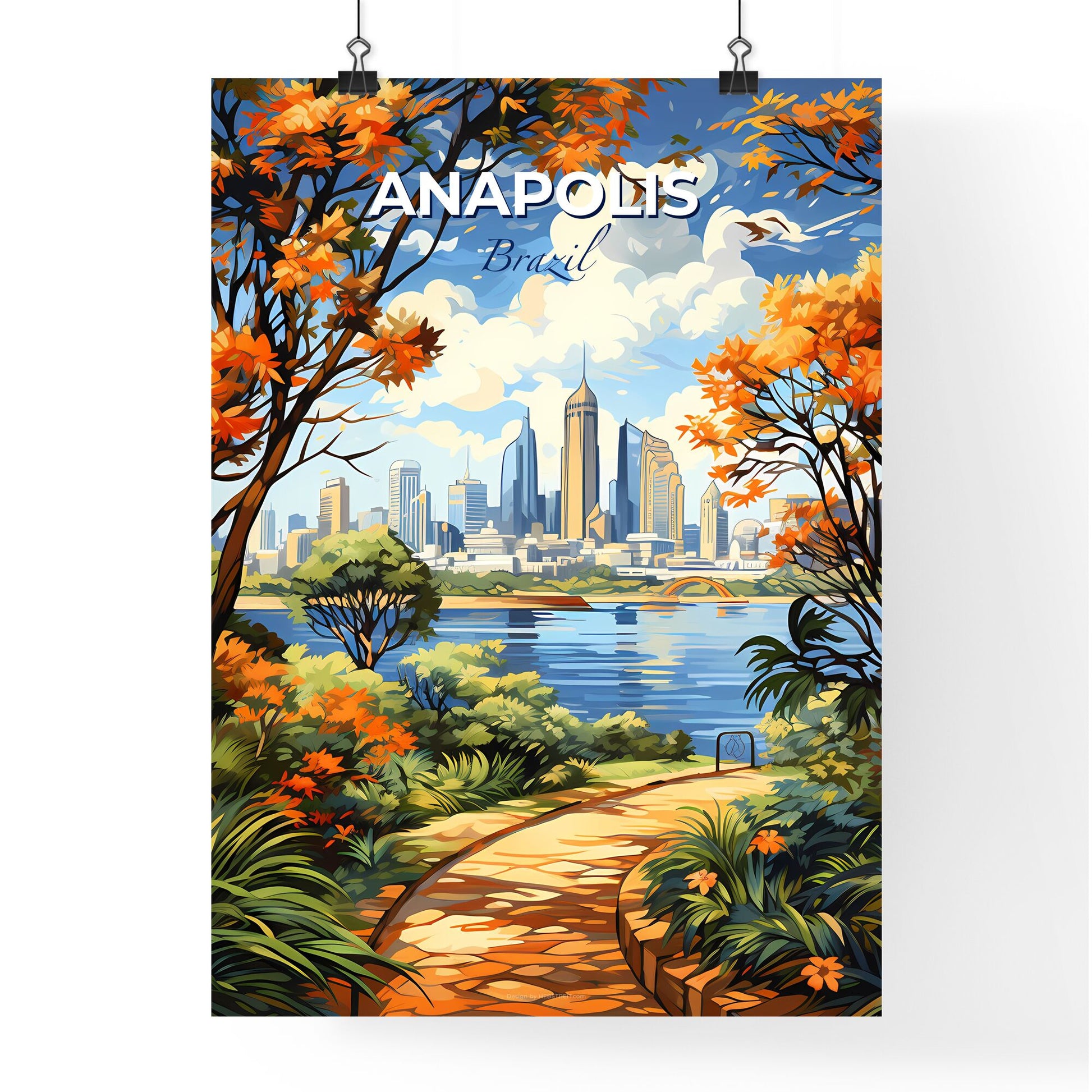 Vibrant Anapolis Brazil Skyline City Painting by the River Art Default Title