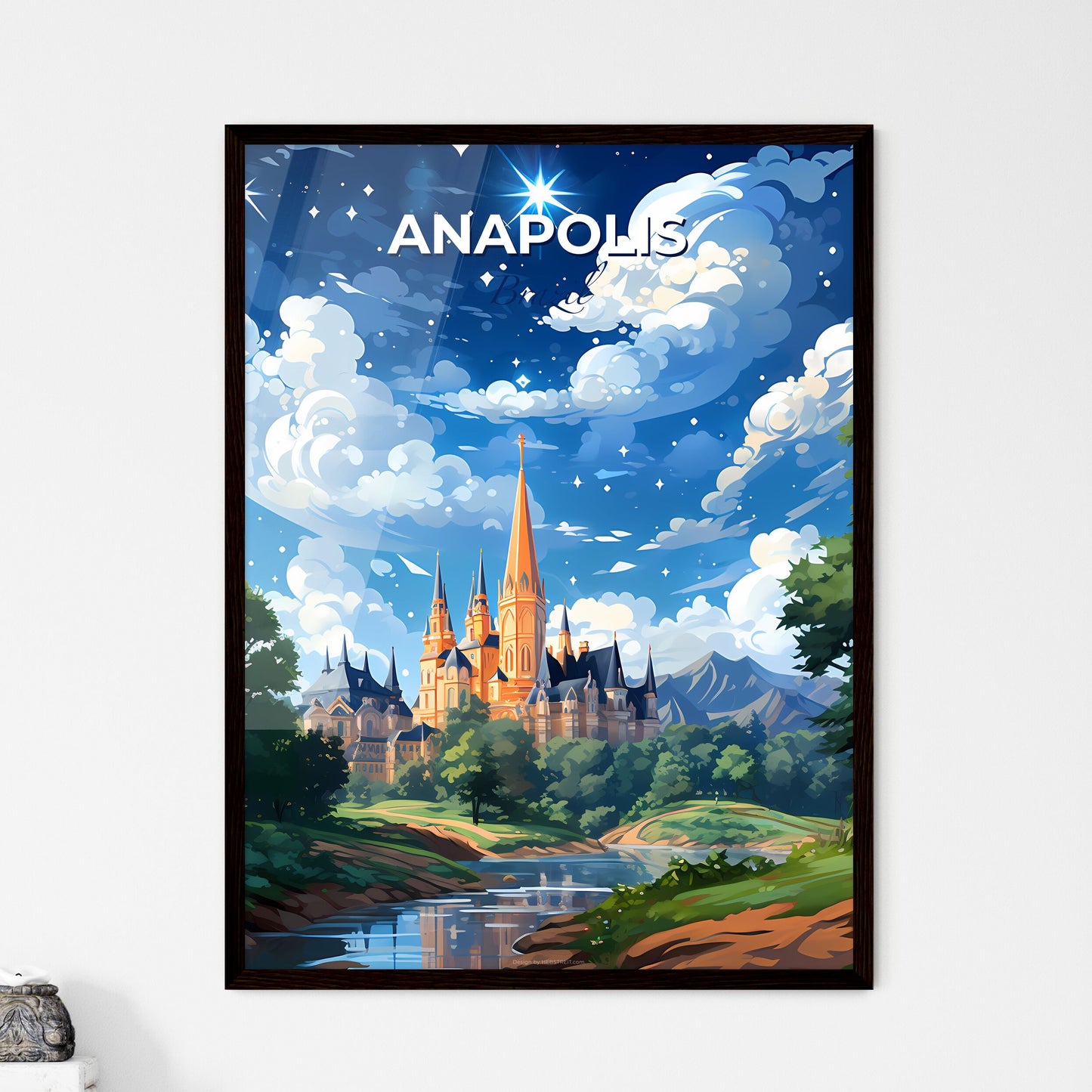 Anapolis Brazil Cityscape Painting Artistic Skyline Riverside Castle Trees Watercolor Vivid Colorful Default Title
