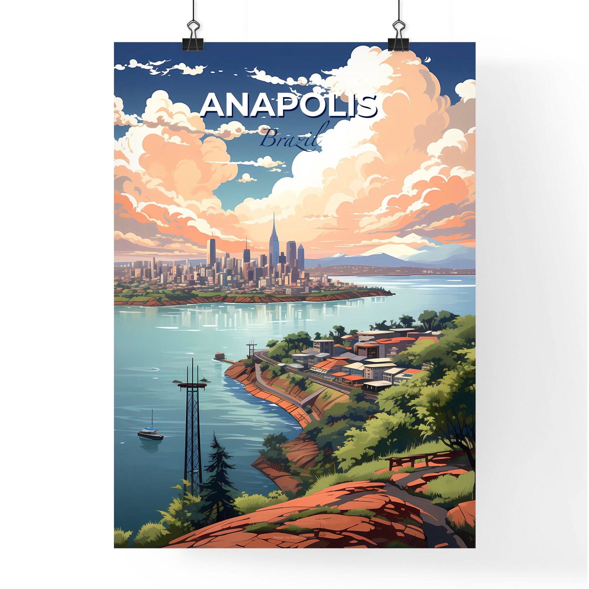 Anapolis Artistic Cityscape Painting, Brazil River Scene Urban Skyline Default Title