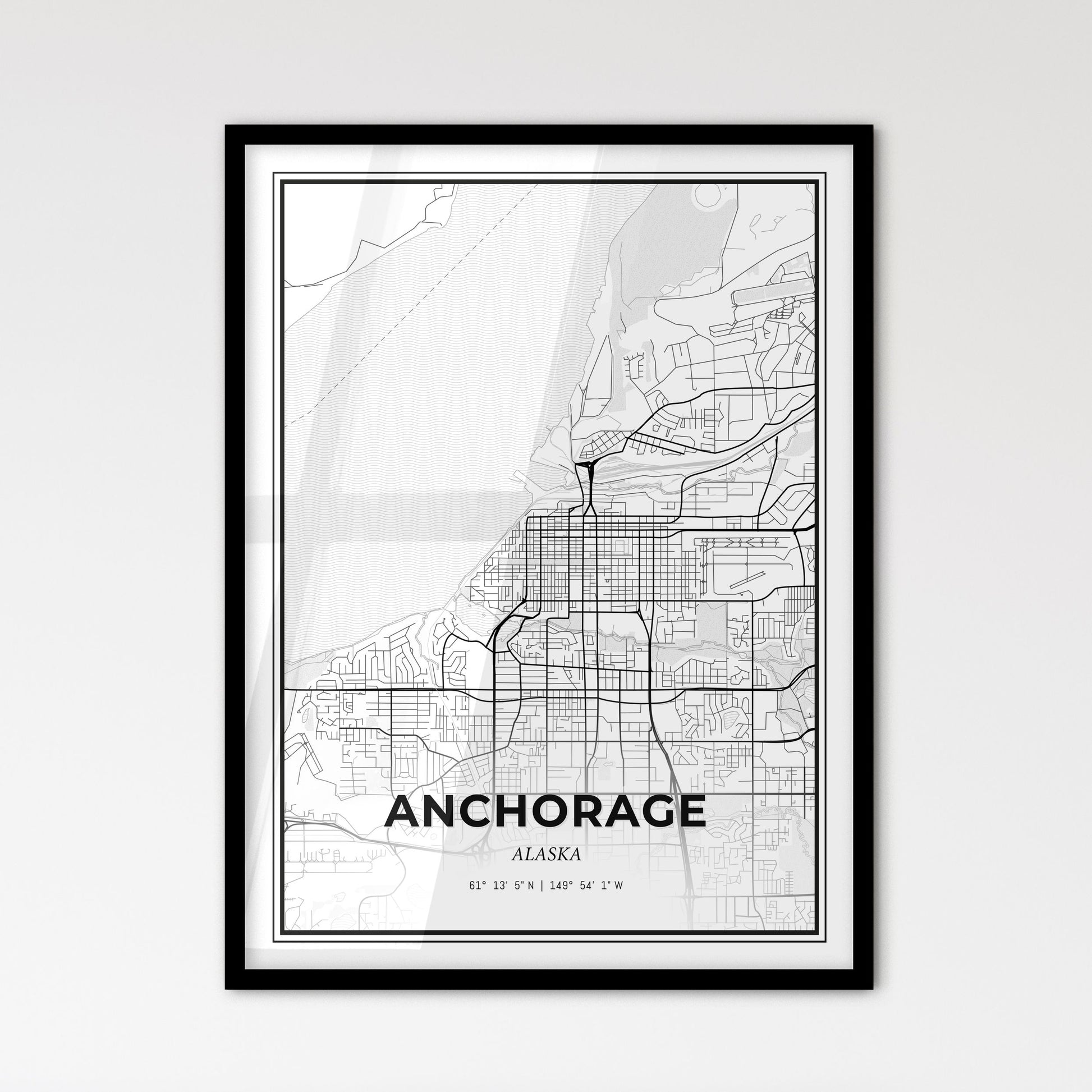 Anchorage Alaska - Scandinavian Style City Map for Modern Home Decor