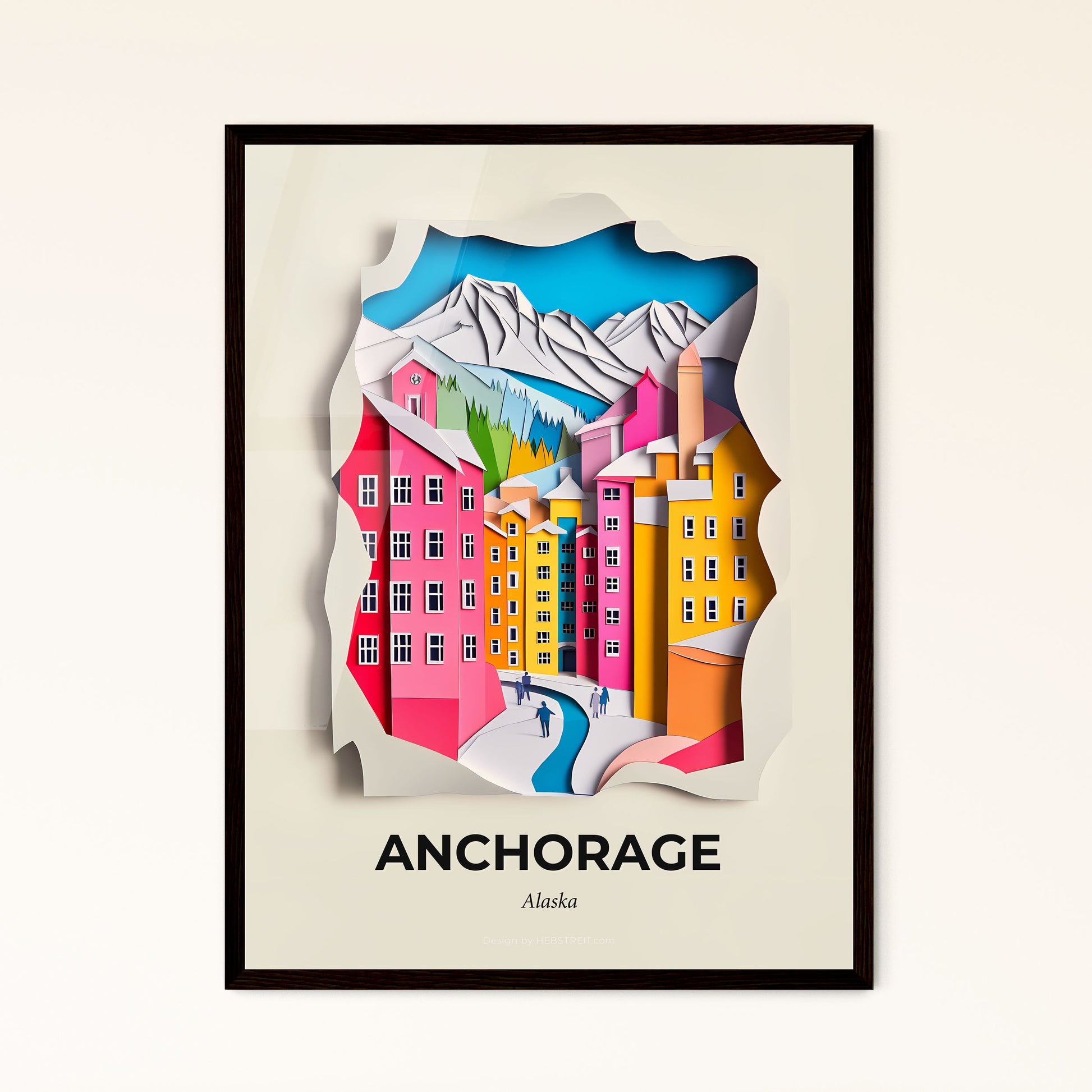 Vivid Anchorage, Alaska - a paper cut of a city with a mountain in the background