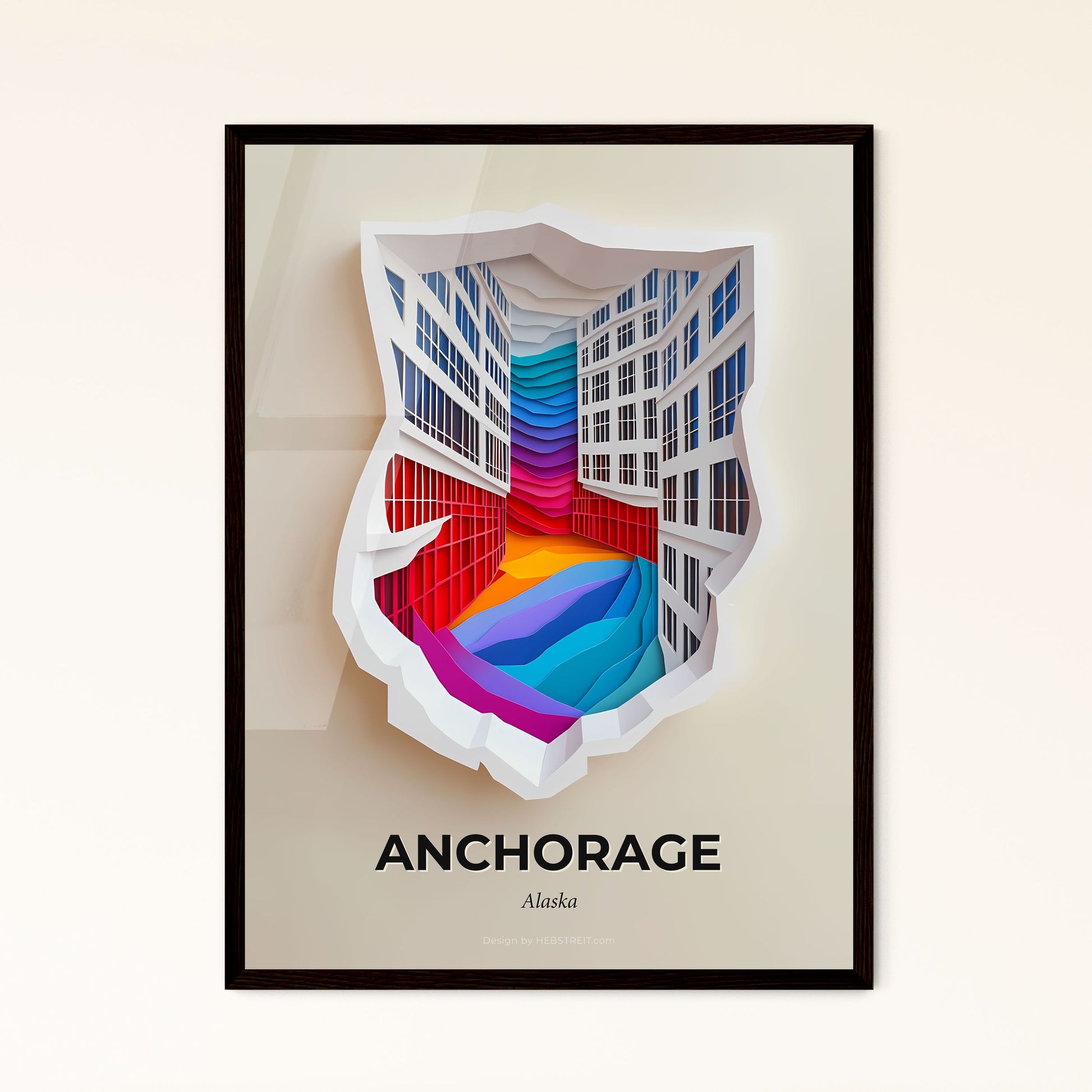 Vivid Anchorage, Alaska - a paper cut of a building with a rainbow staircase