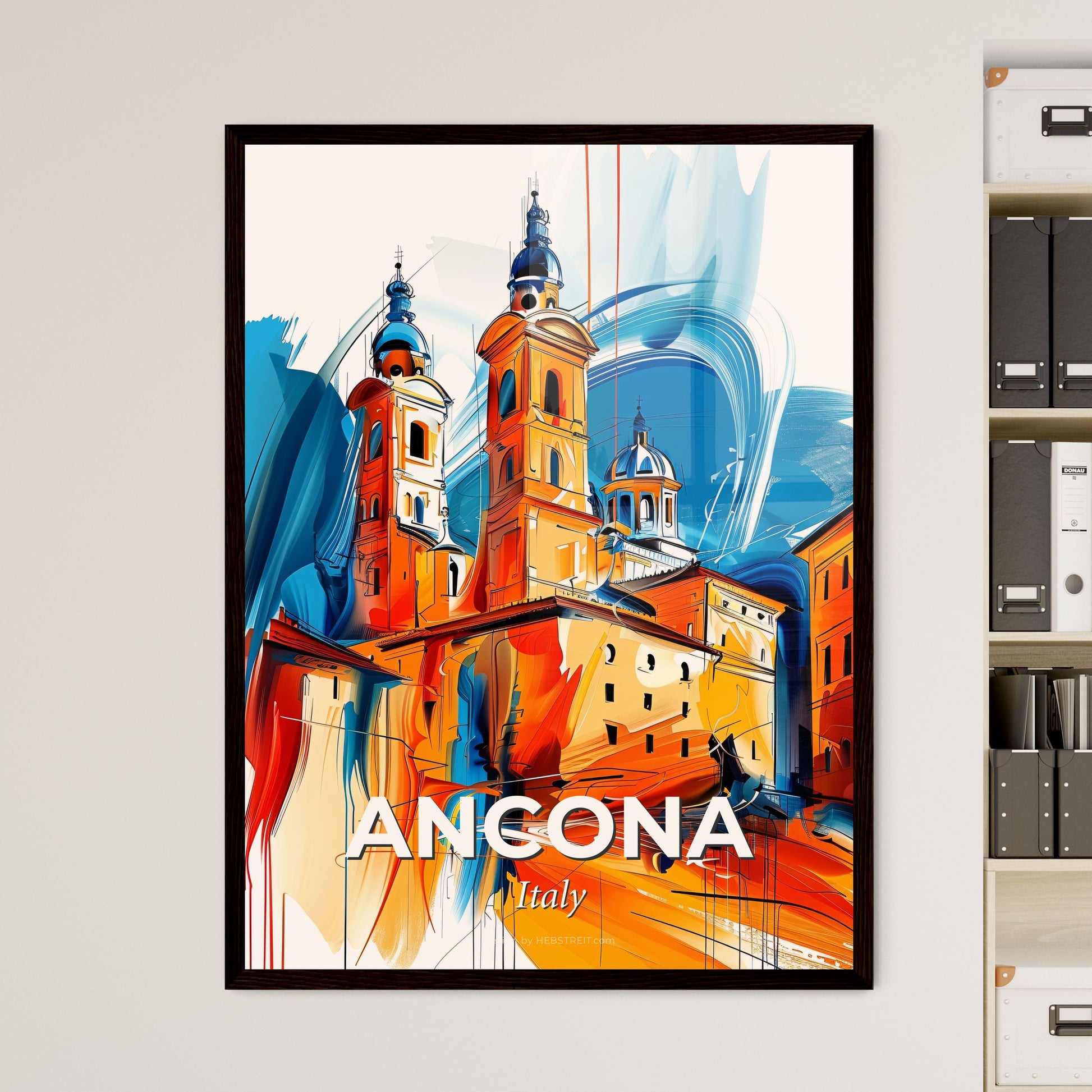 Vibrant Ancona, Italy - A Painting Of A Building With Towers