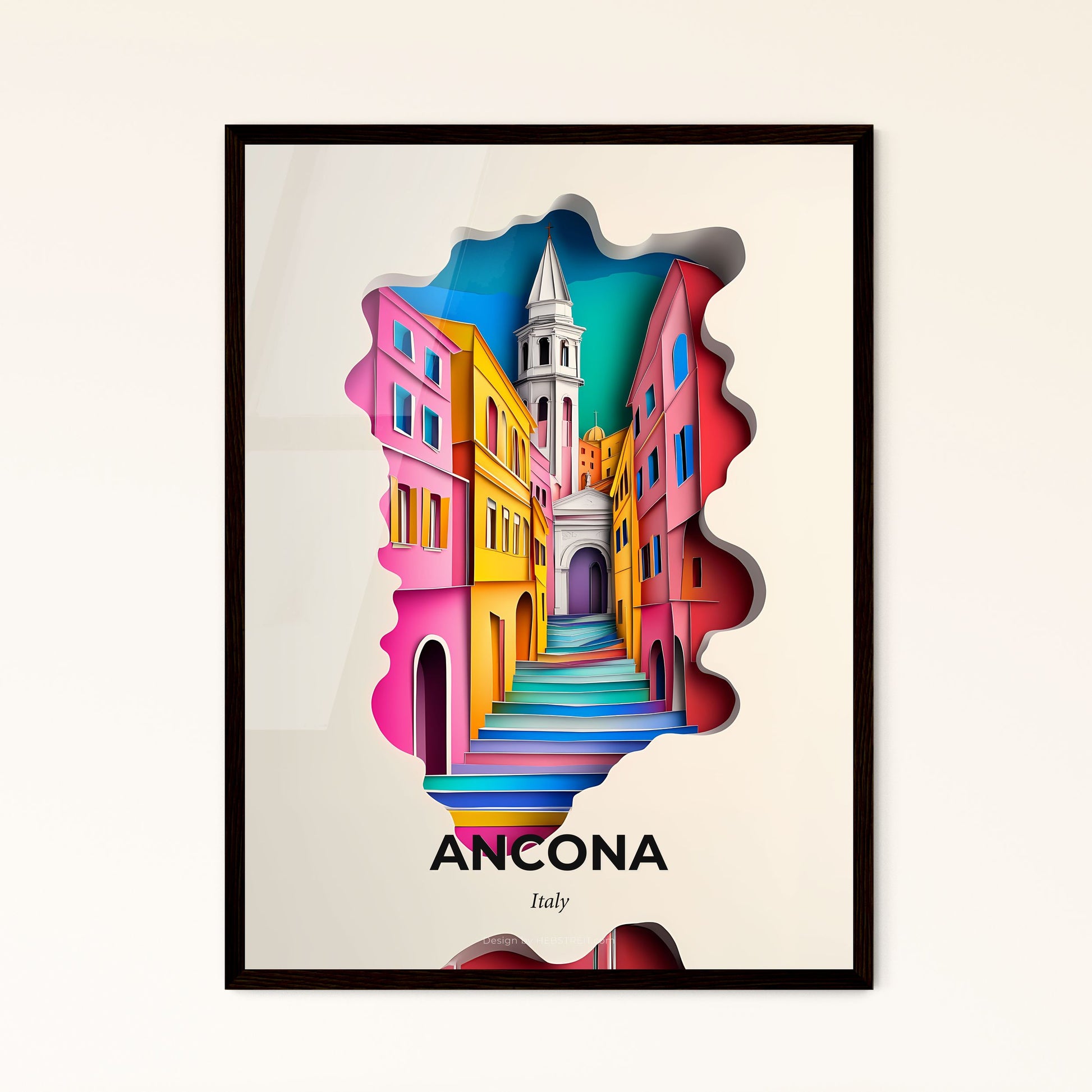 Vivid Ancona, Italy - a paper cut of a city with a clock tower