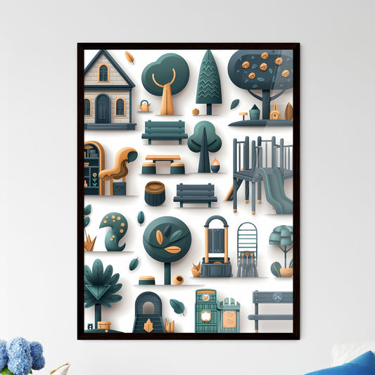 Detailed, geometric, street-savvy realistic urban scene icon set, with found objects, in green and navy, with subtle shading, on white background Default Title