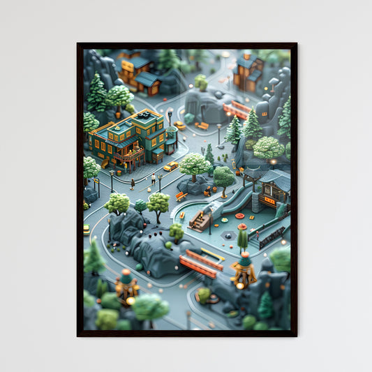 Town Model Stock Image: Realistic Depiction, Detailed Shading, Urban Style, 20MP Resolution Framed Art