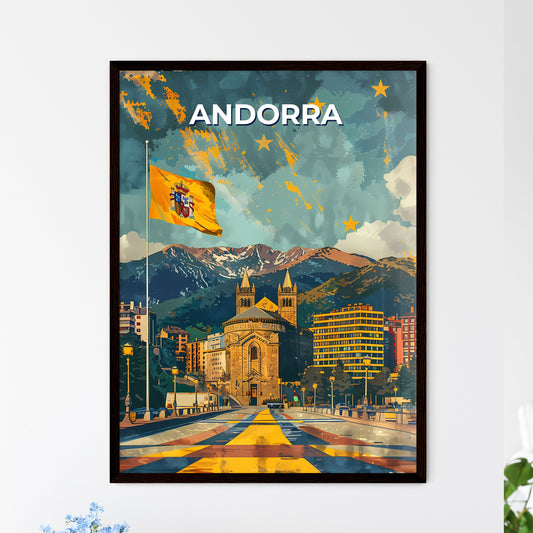 Artistic Flag of Andorra, Vibrant Cityscape, European Landscape Painting