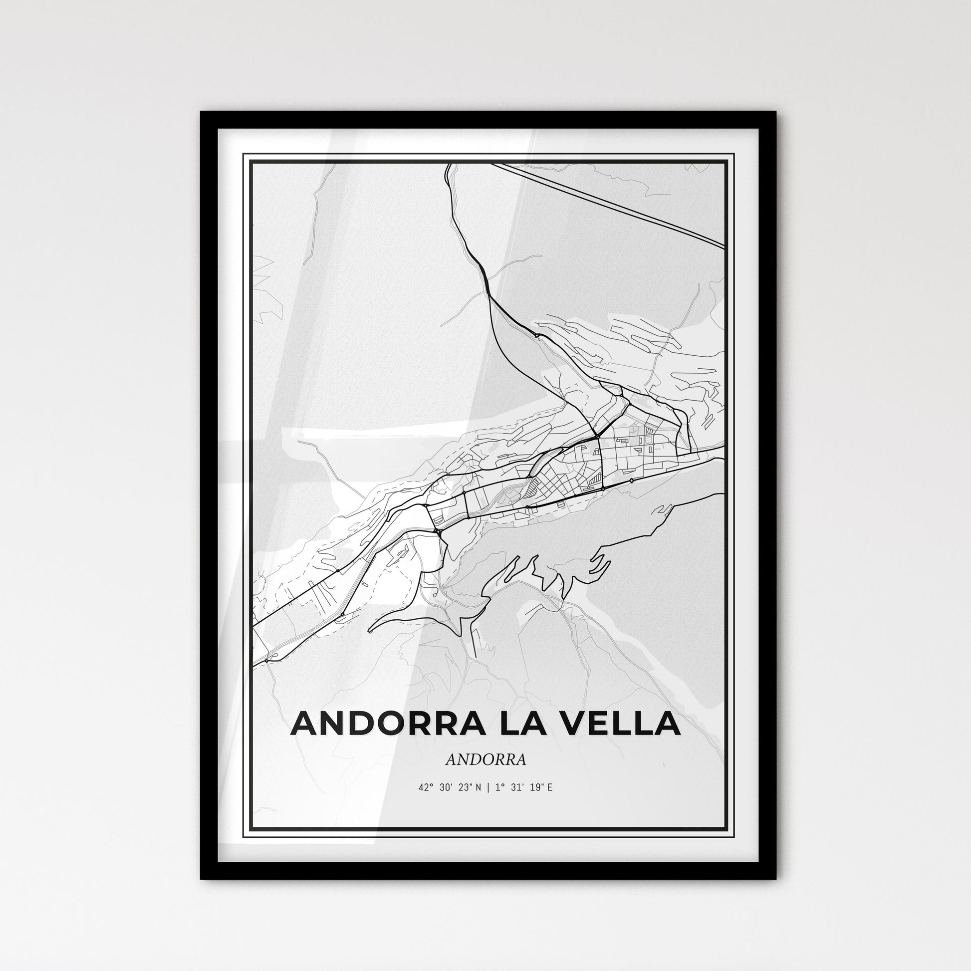 Andorra la Vella Andorra - Scandinavian Style City Map for Modern Home Decor