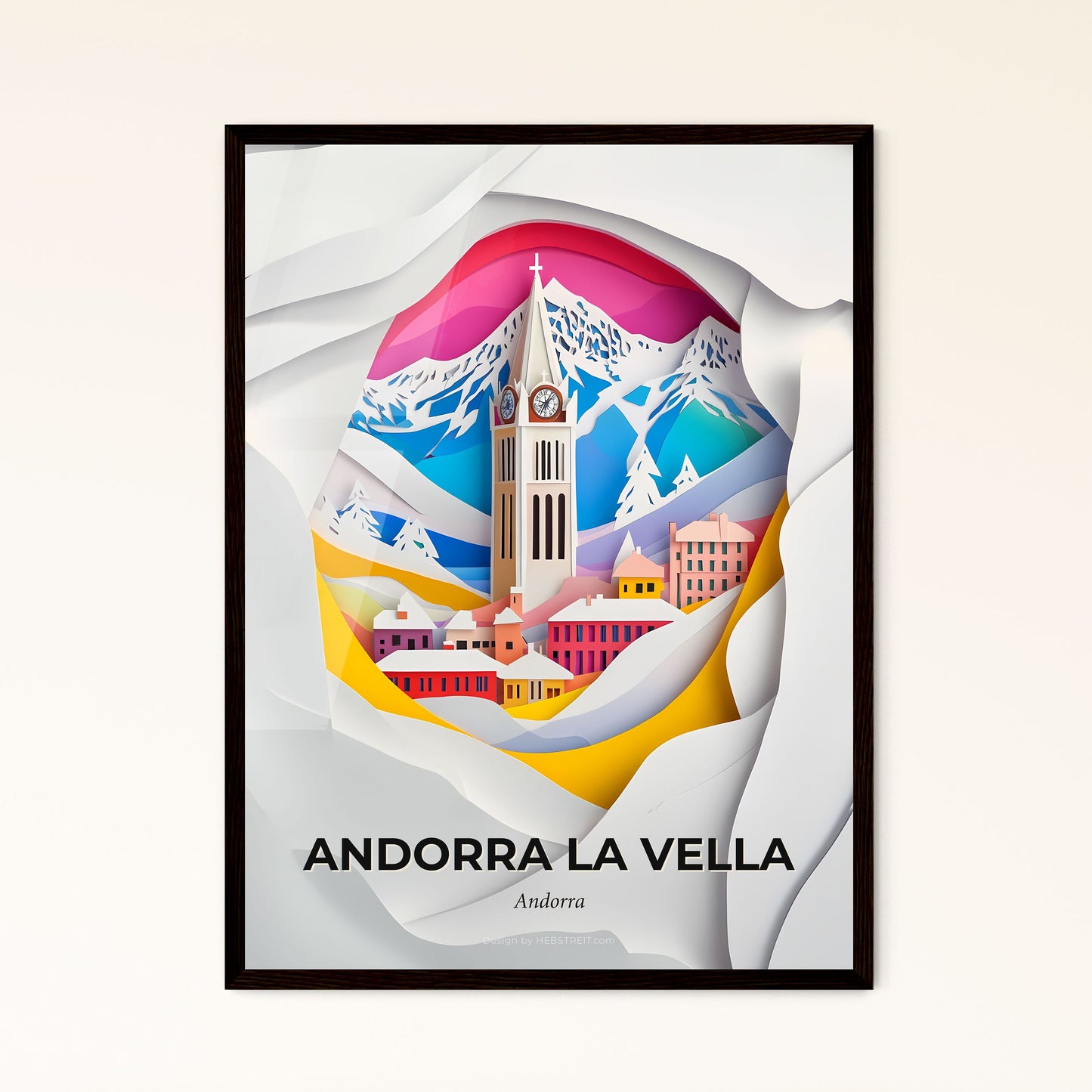 Vivid Andorra la Vella, Andorra, Papercut Print