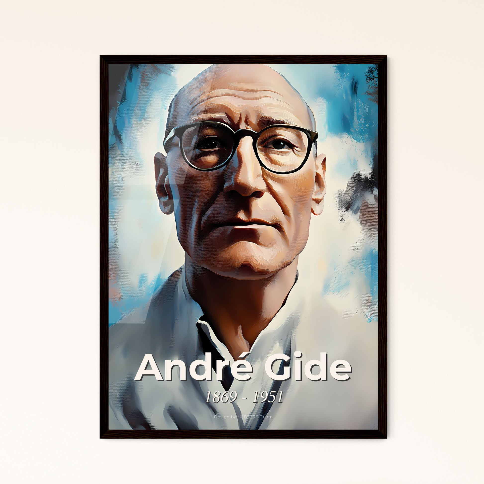 Portrait of André Gide, 1869 - 1951. Impressionistic painting of a man wearing glasses and a white robe.