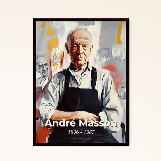 Portrait of André Masson, 1896 - 1987. Impressionistic painting of an old man wearing an apron.