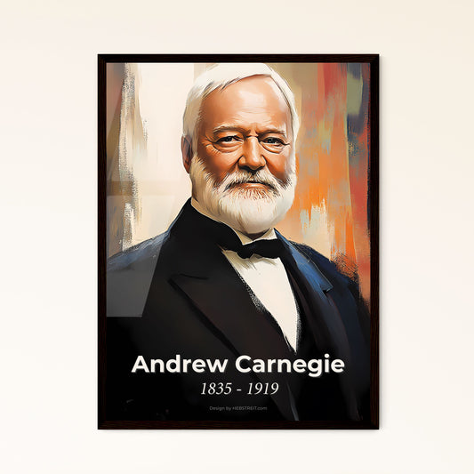 Portrait of Andrew Carnegie, 1835 - 1919. Impressionistic painting of a man in a suit.