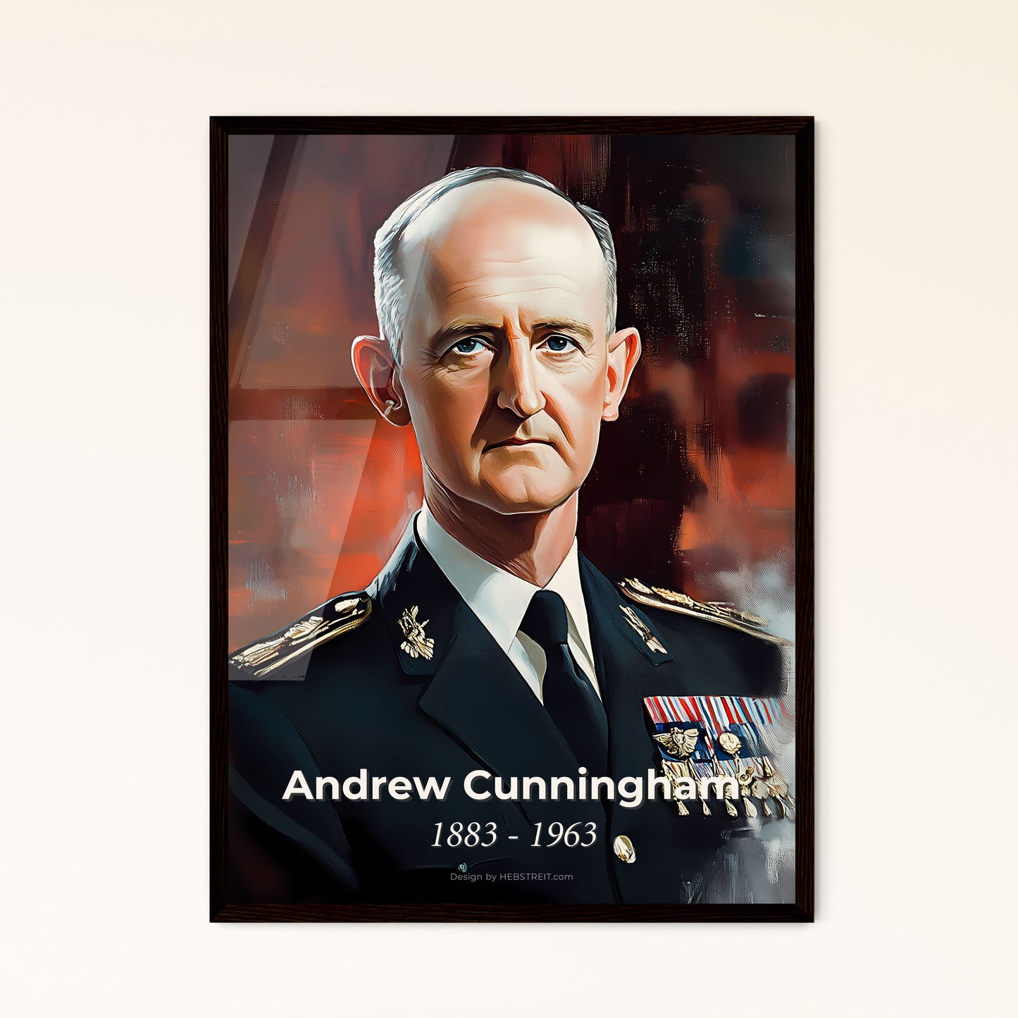 Portrait of Andrew Cunningham, 1883 - 1963. Impressionistic painting of a man in a military uniform.