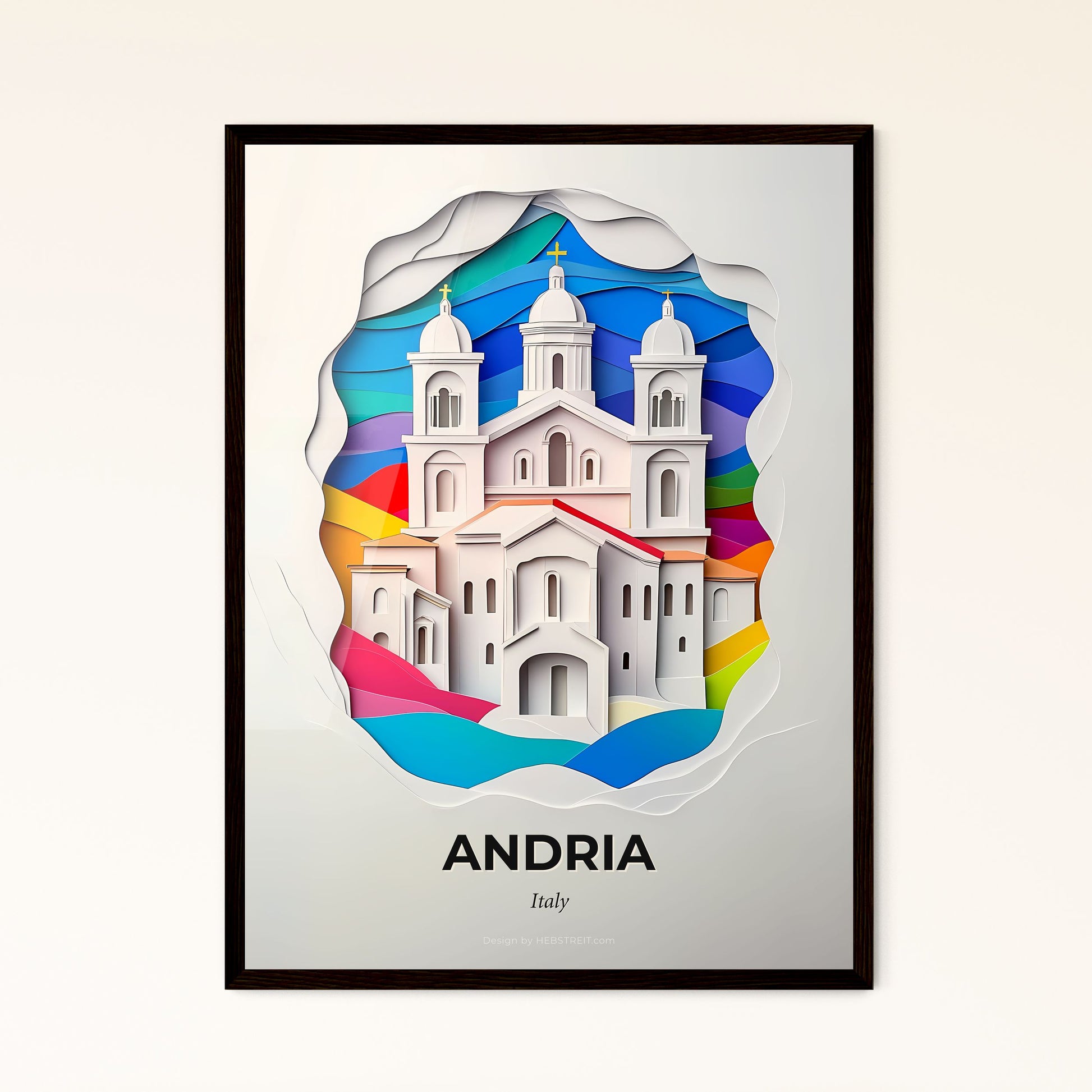 Vivid Andria, Italy - a paper cut of a church with a rainbow background