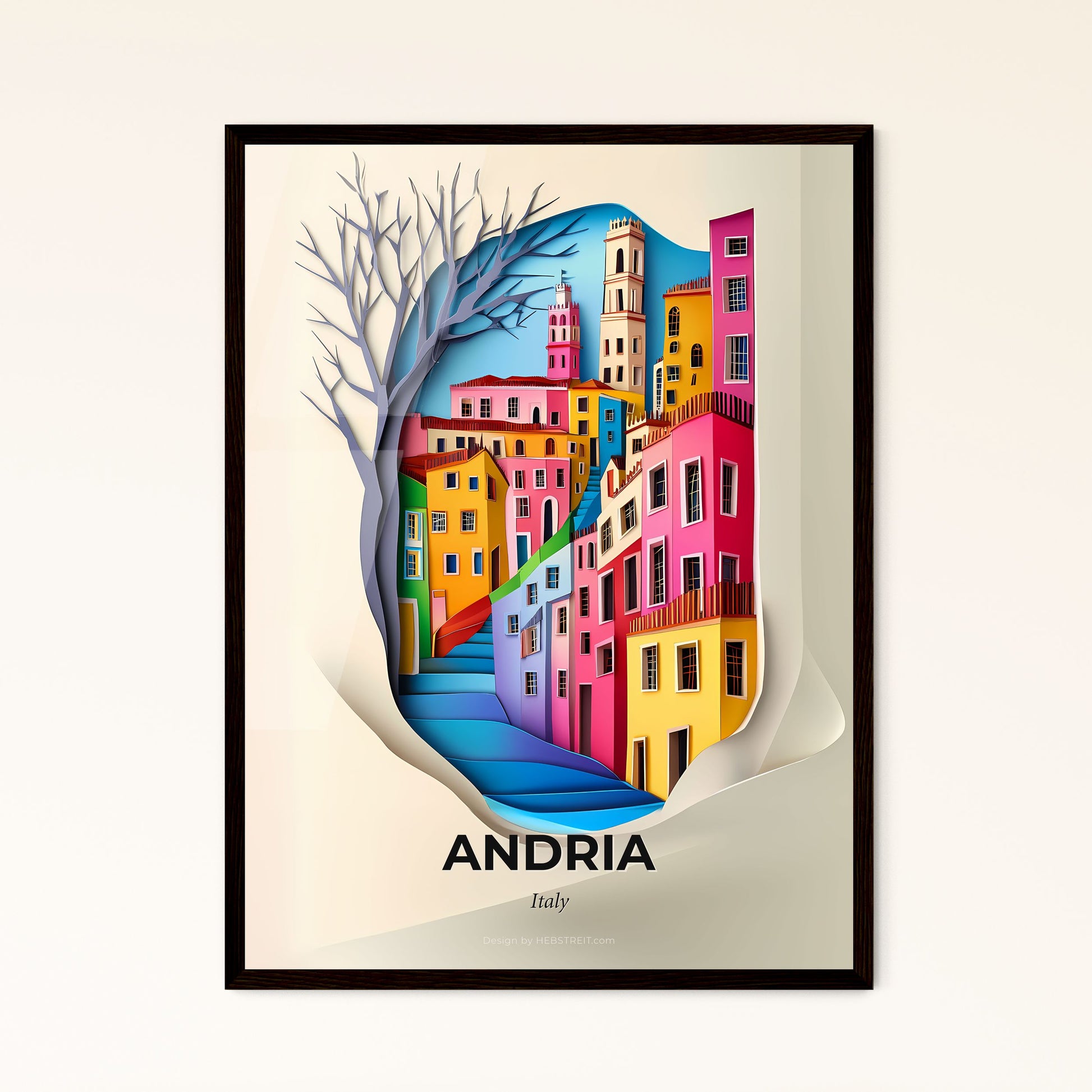 Vivid Andria, Italy - a paper cut of a city with a tree