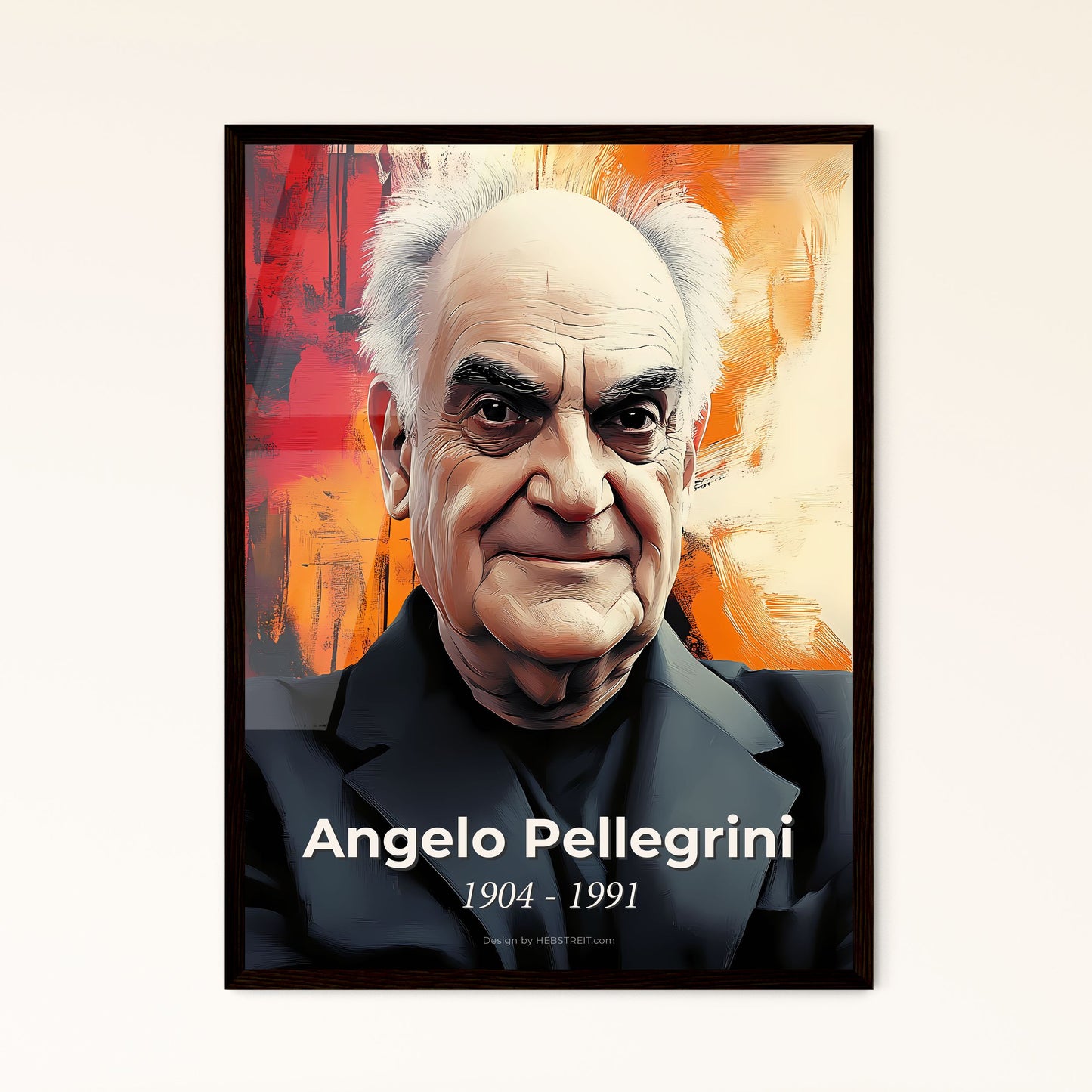 Portrait of Angelo Pellegrini, 1904 - 1991. Impressionistic painting of a man in a black suit.