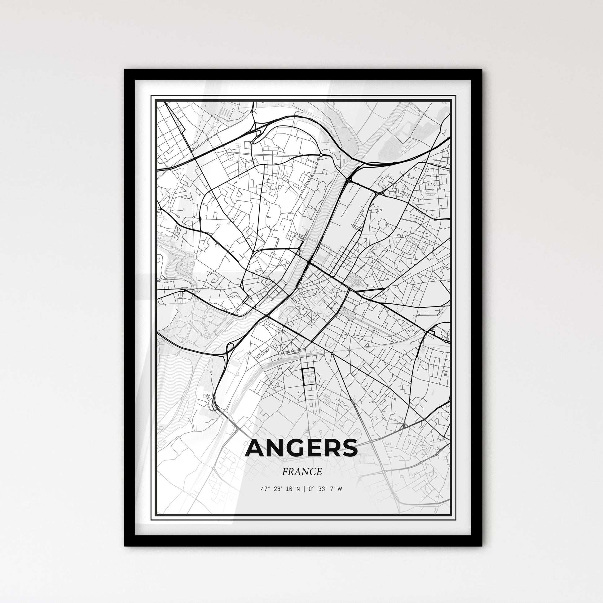 Angers France - Scandinavian Style City Map for Modern Home Decor