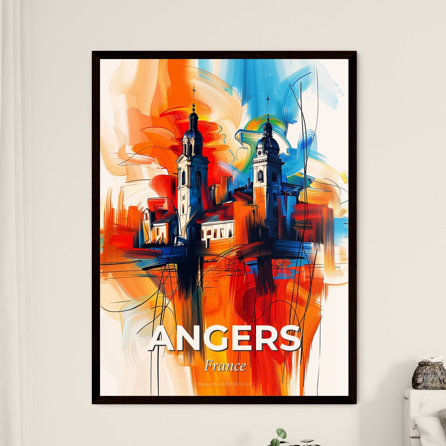 Vibrant Angers, France - A Painting Of A Building With Towers And A Colorful Background