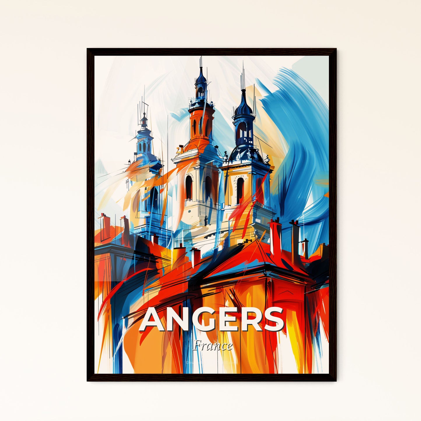 Vibrant Angers, France - A Painting Of A Building With Towers