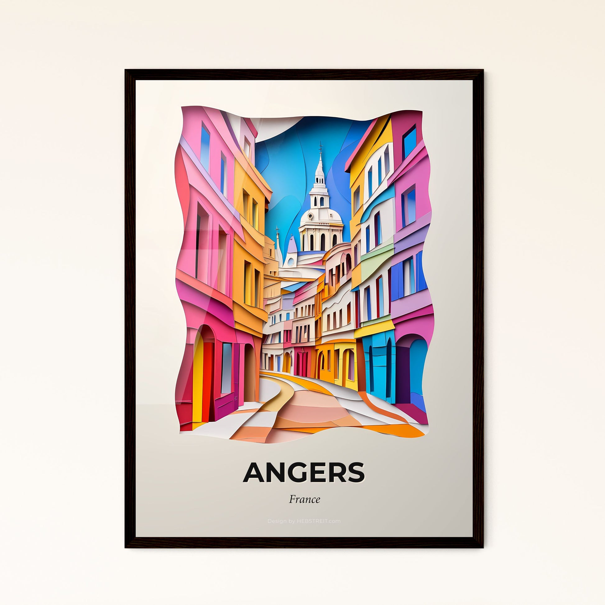 Vivid Angers, France - a paper cut of a city street with a church in the background