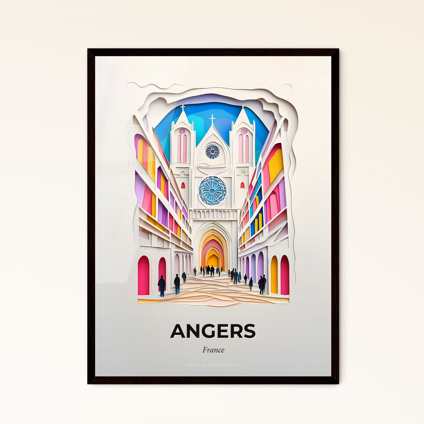 Vivid Angers, France - a paper cut of a church with a clock