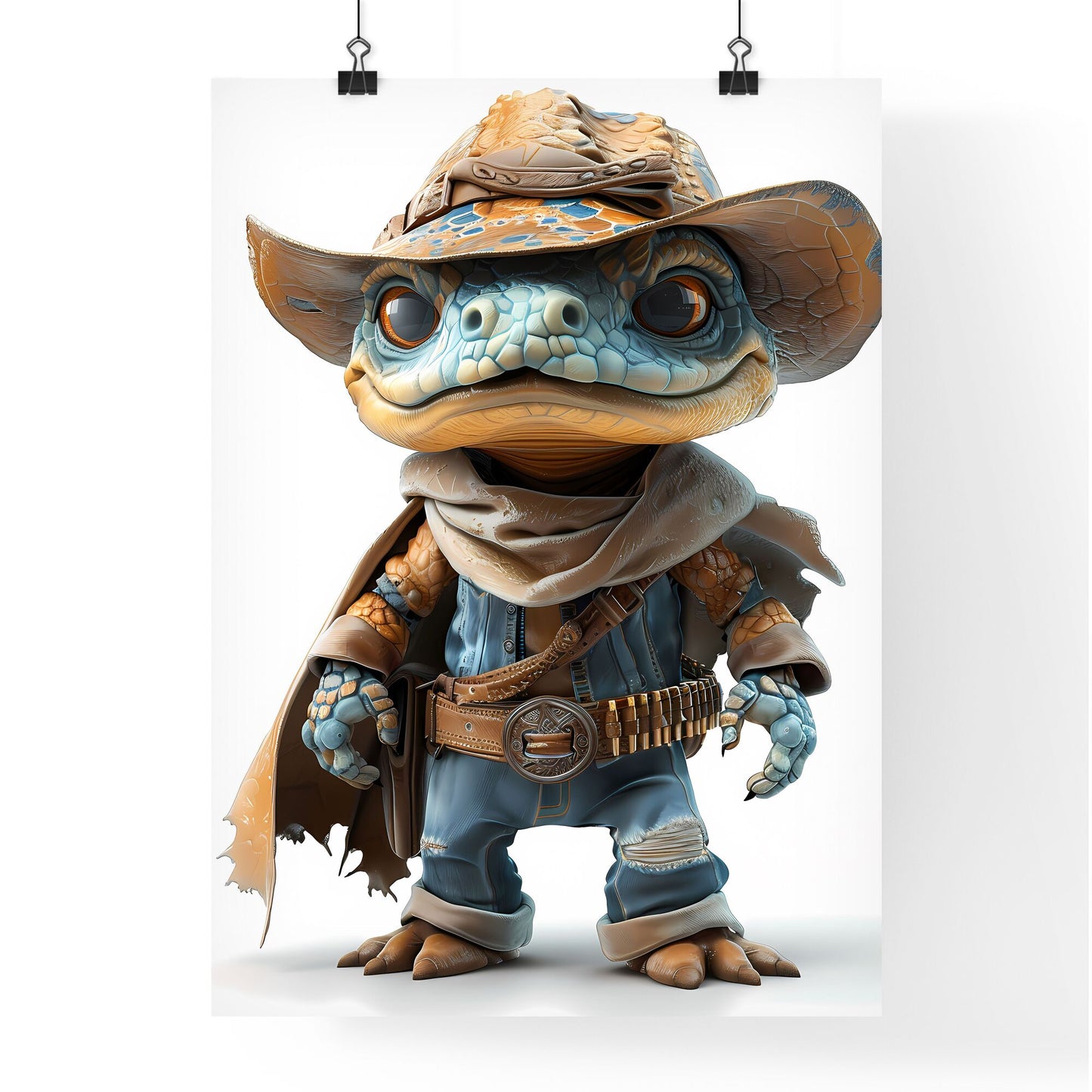 Anthropomorphic Alligator Cowboy Biker in Western Wear, Isolated on White, 3D Cartoon Character with Slight Aliasing, Vibrant Art, Painting Focus Default Title
