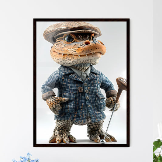 Anthropomorphic Alligator Golfer Isolated Character | Cartoon 3D Lizard Wearing Hat and Coat | Digital Art | Painterly Style | Full Body Default Title