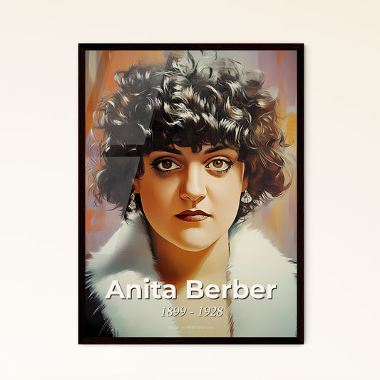 Portrait of Anita Berber, 1899 - 1928. Impressionistic painting of a woman with curly hair and a white fur collar.